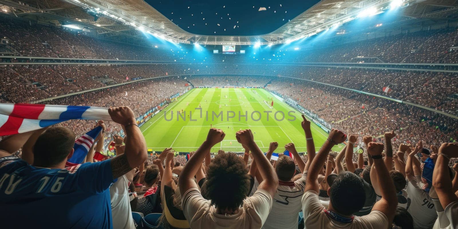 Fans excitedly gesture at thrilling football match in stadium AIG41 by biancoblue