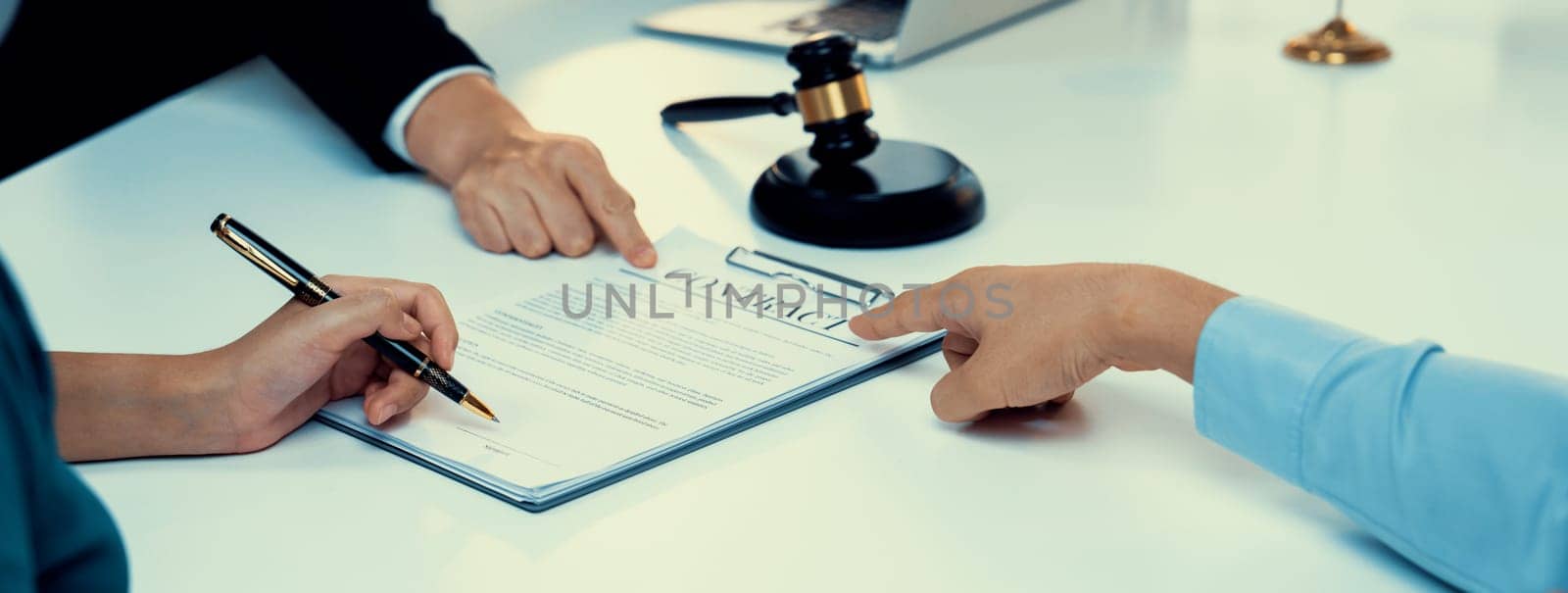Couples file for divorcing and seek assistance from law firm to divide property after breakup. Obligations contract assist by lawyer in negotiating settlement agreement meeting. Panorama Rigid