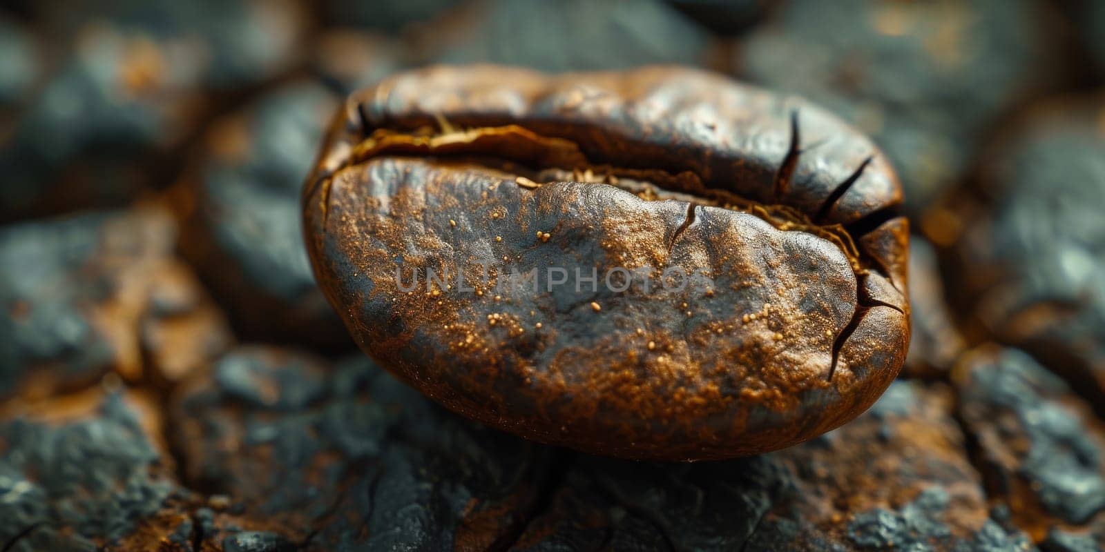 Extreme macro photography of fresh roasted coffee beans.