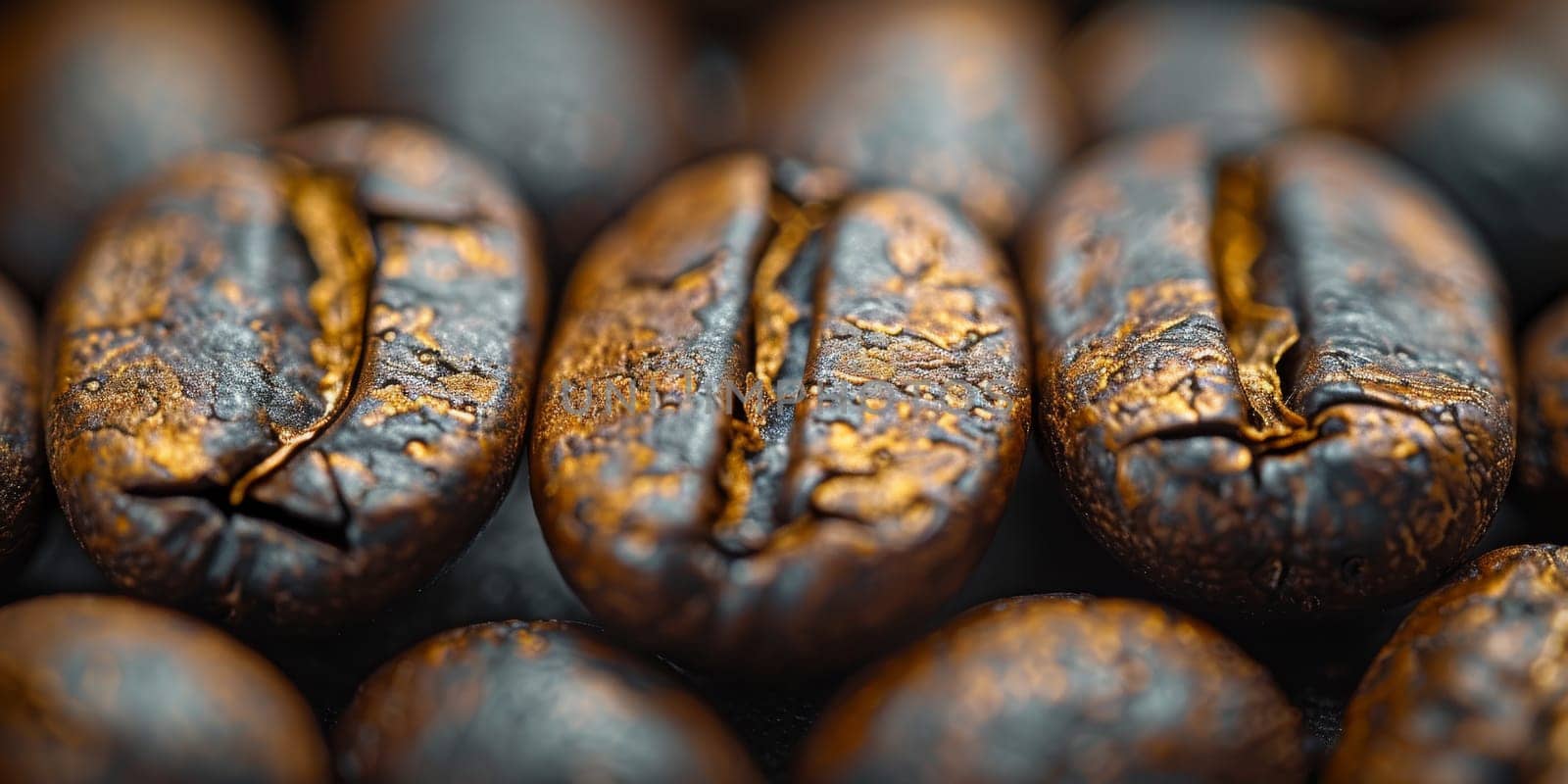 Extreme macro photography of fresh roasted coffee beans.