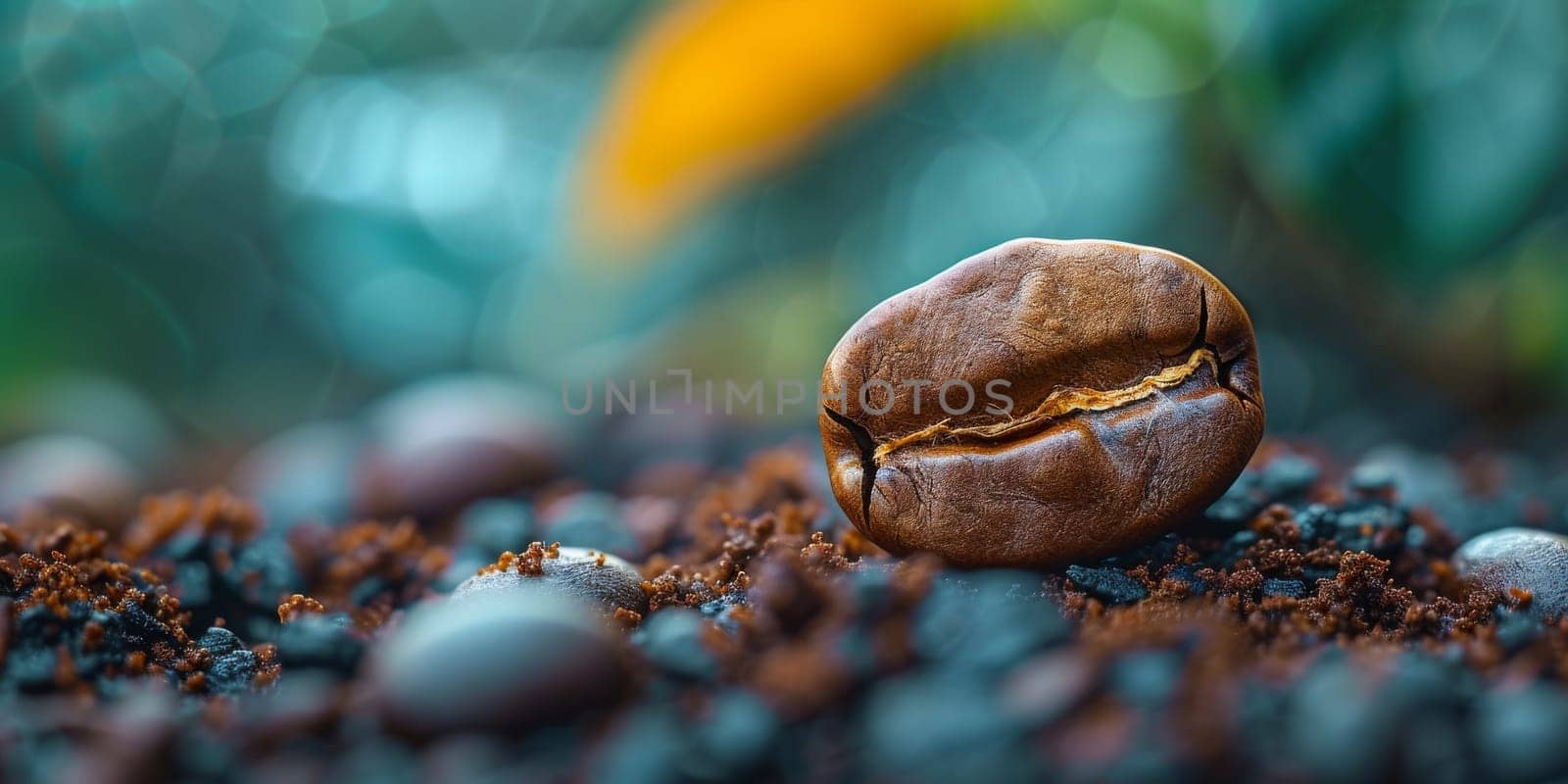 Extreme macro photography of fresh roasted coffee beans.