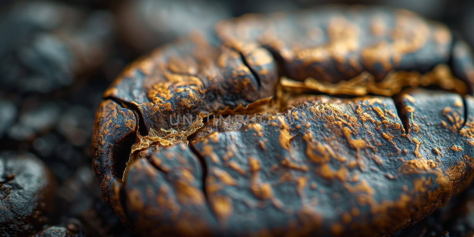 Extreme macro photography of fresh roasted coffee beans.