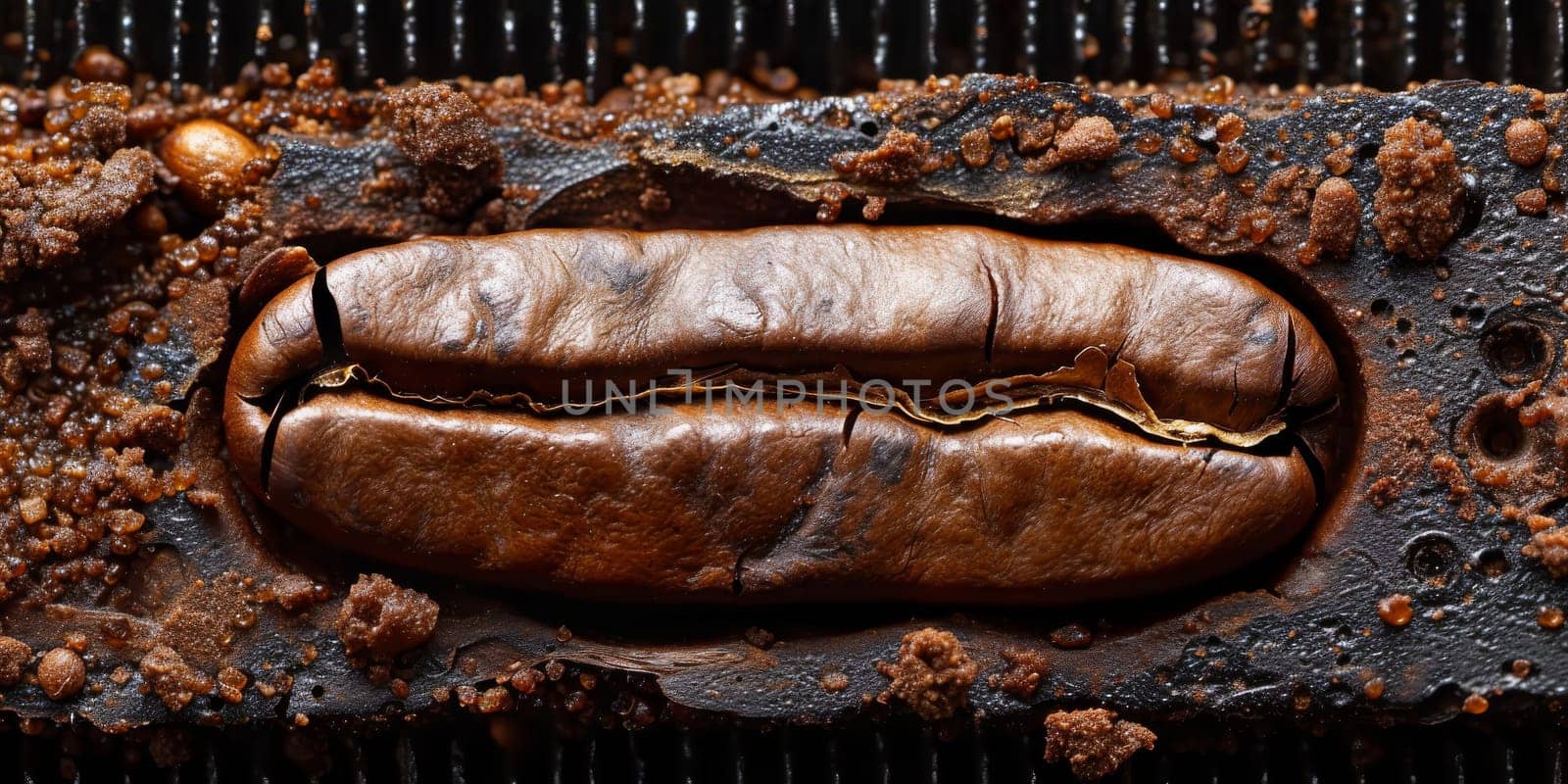 Extreme macro photography of fresh roasted coffee beans.