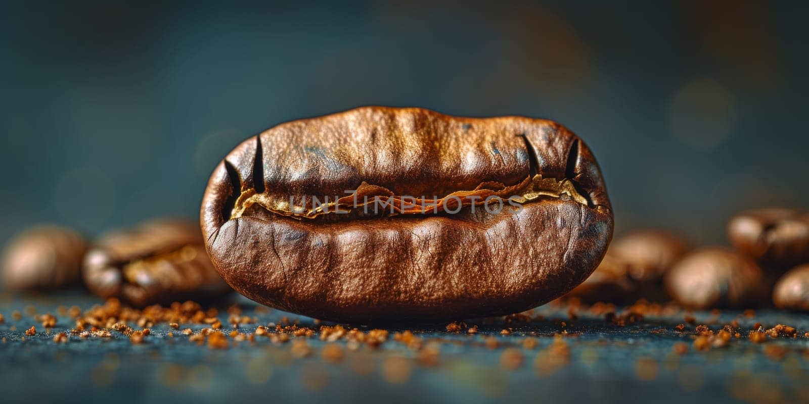 Extreme macro photography of fresh roasted coffee beans.