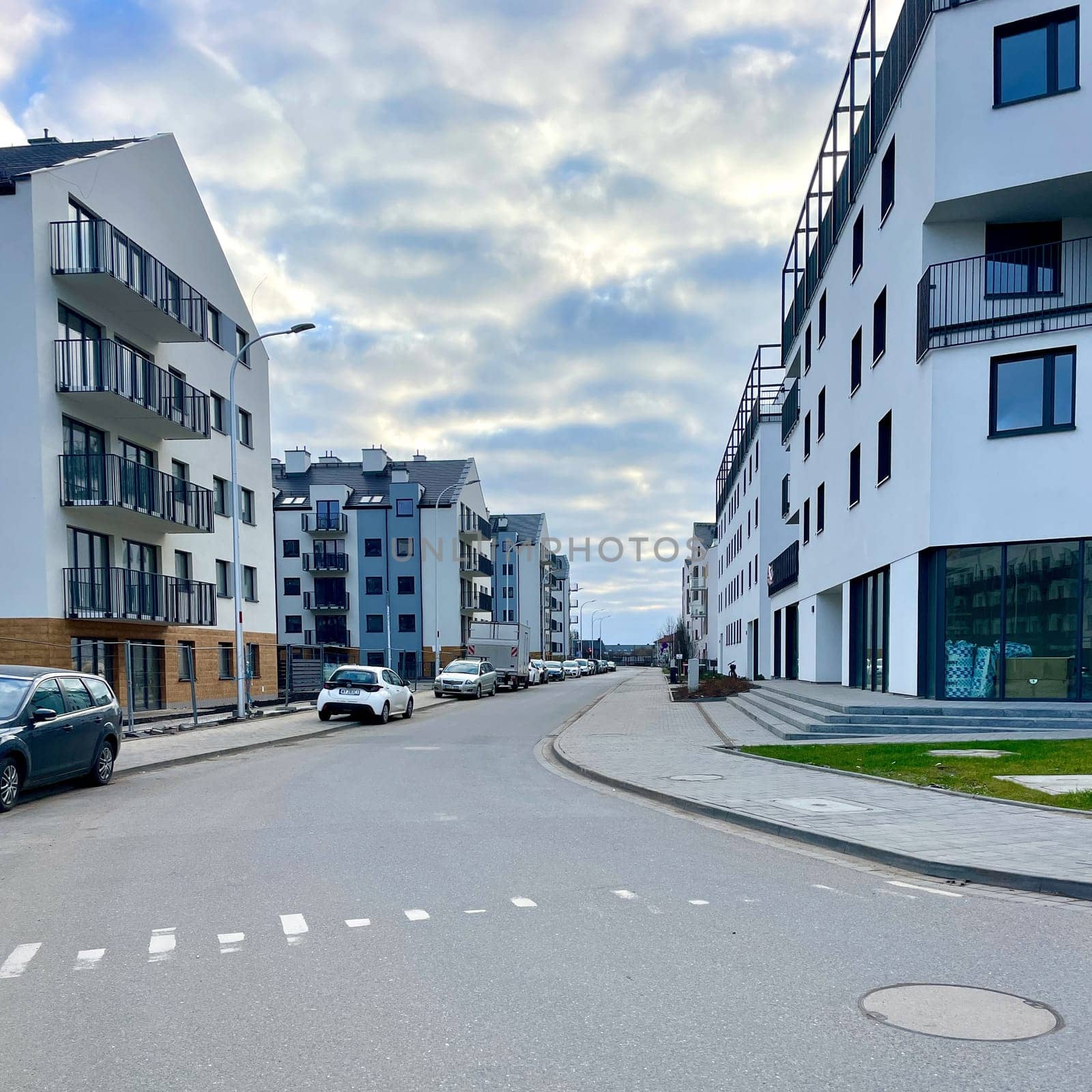 City street with modern houses. High quality photo