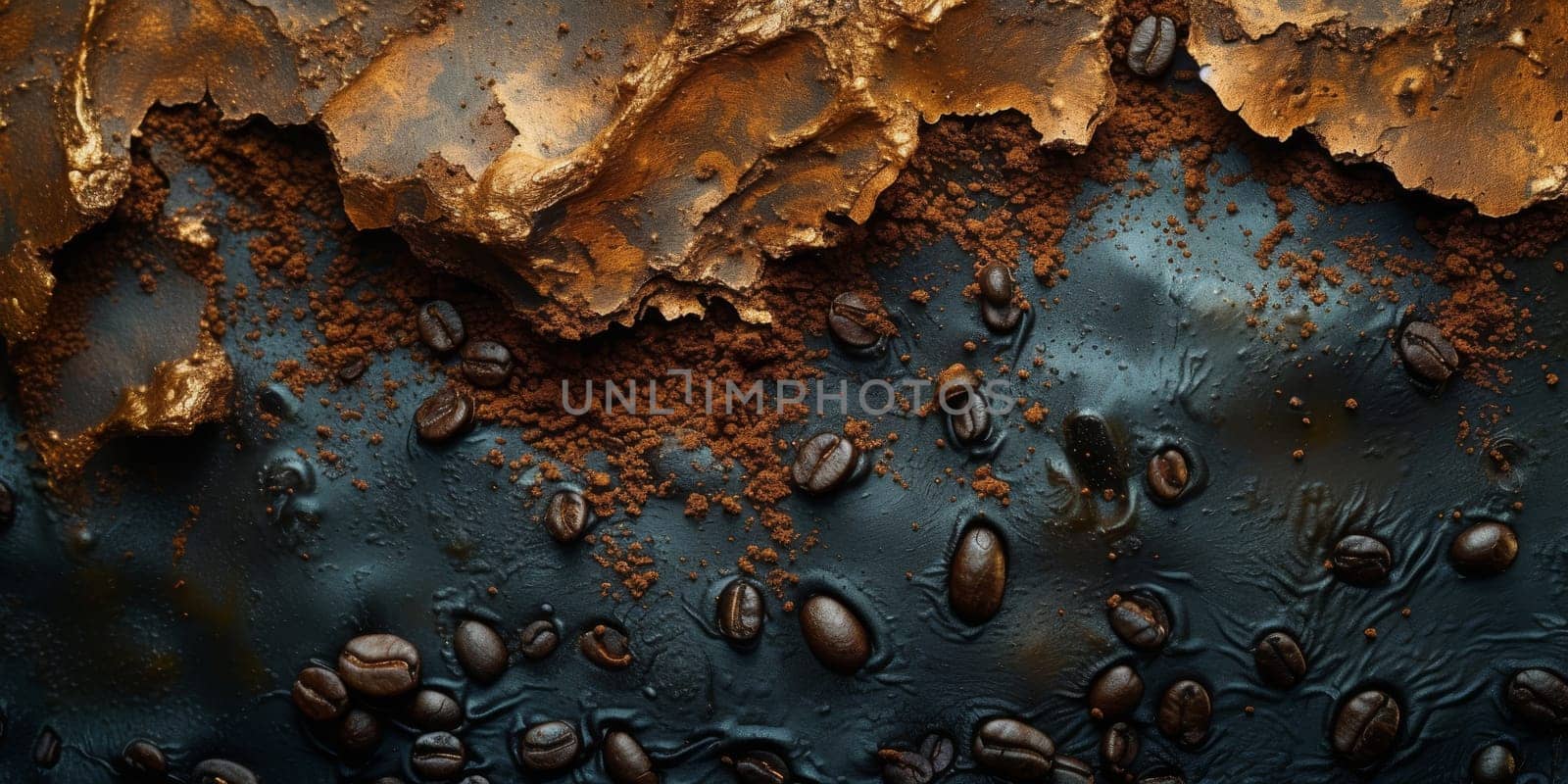 Extreme macro photography of fresh roasted coffee beans ground. by Benzoix