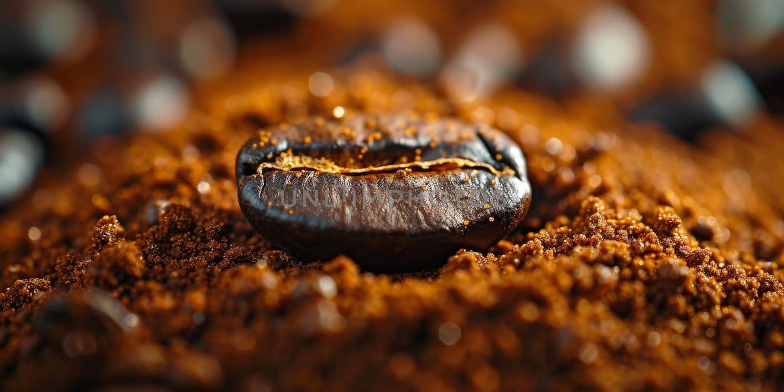 Extreme macro photography of fresh roasted coffee beans ground