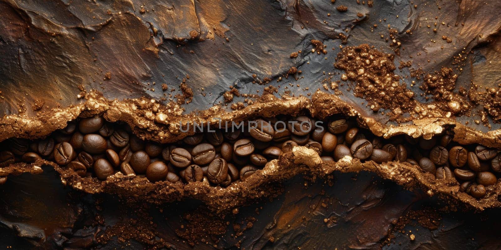 Extreme macro photography of fresh roasted coffee beans ground