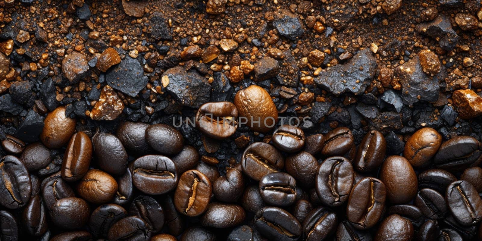 Extreme macro photography of fresh roasted coffee beans ground