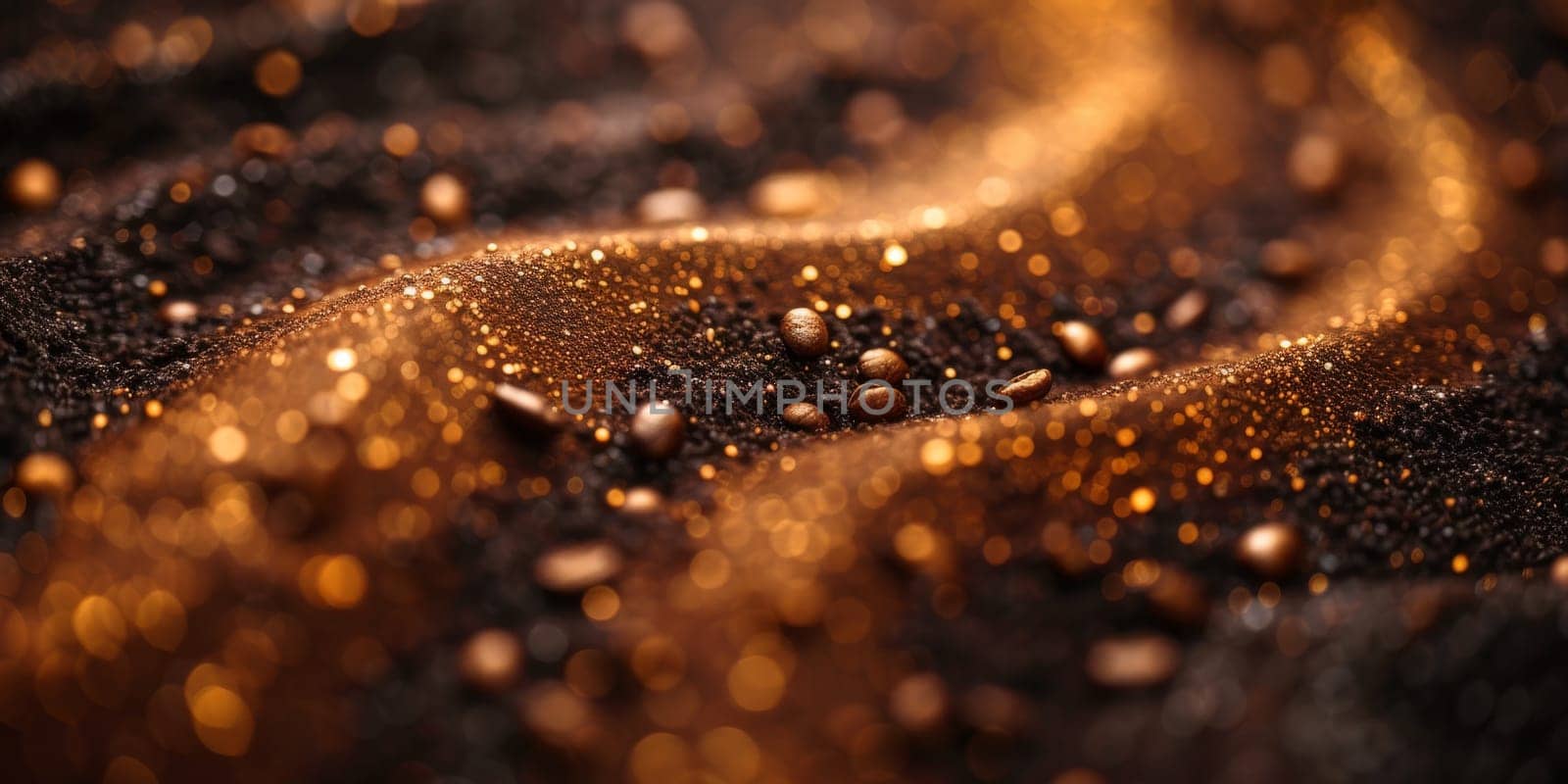 Extreme macro photography of fresh roasted coffee beans ground