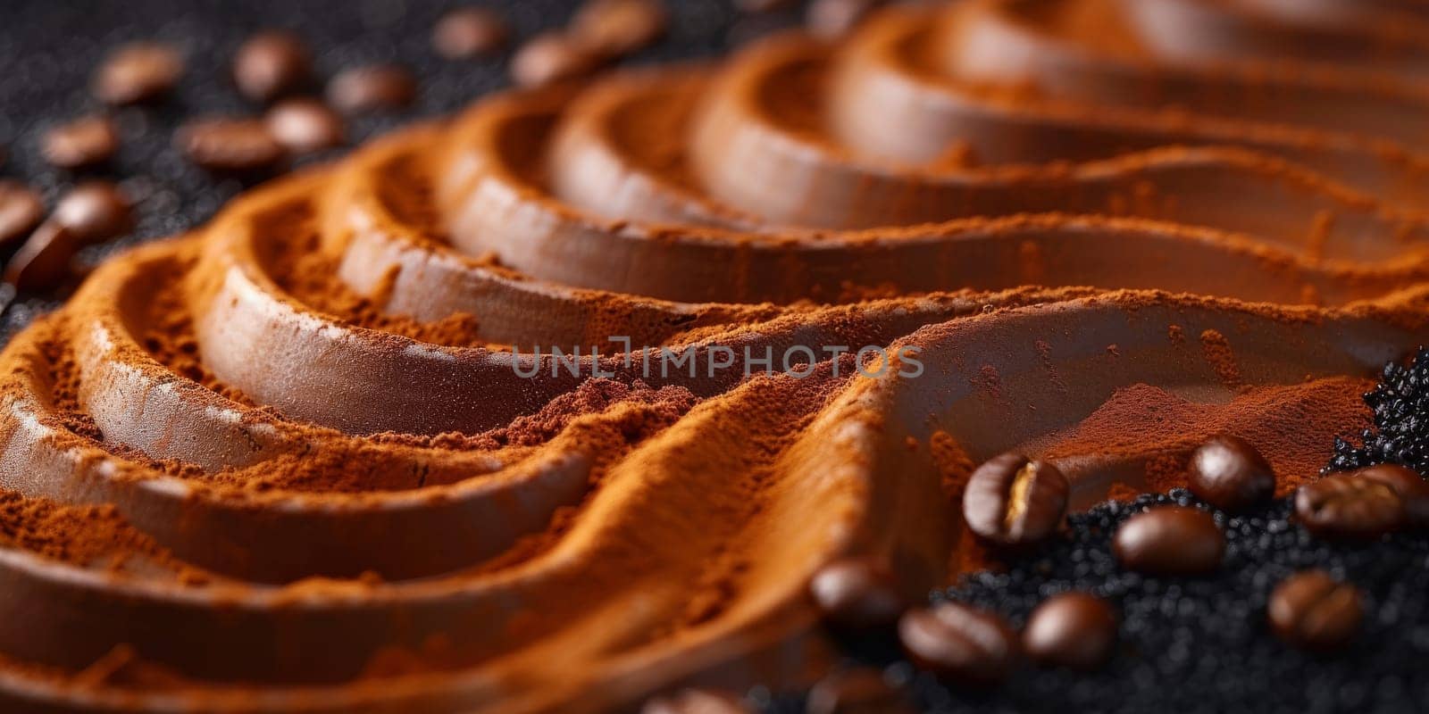 Extreme macro photography of fresh roasted coffee beans ground. by Benzoix