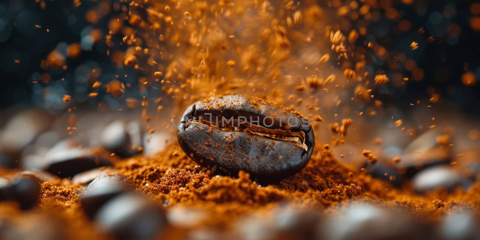 Extreme macro photography of fresh roasted coffee beans ground