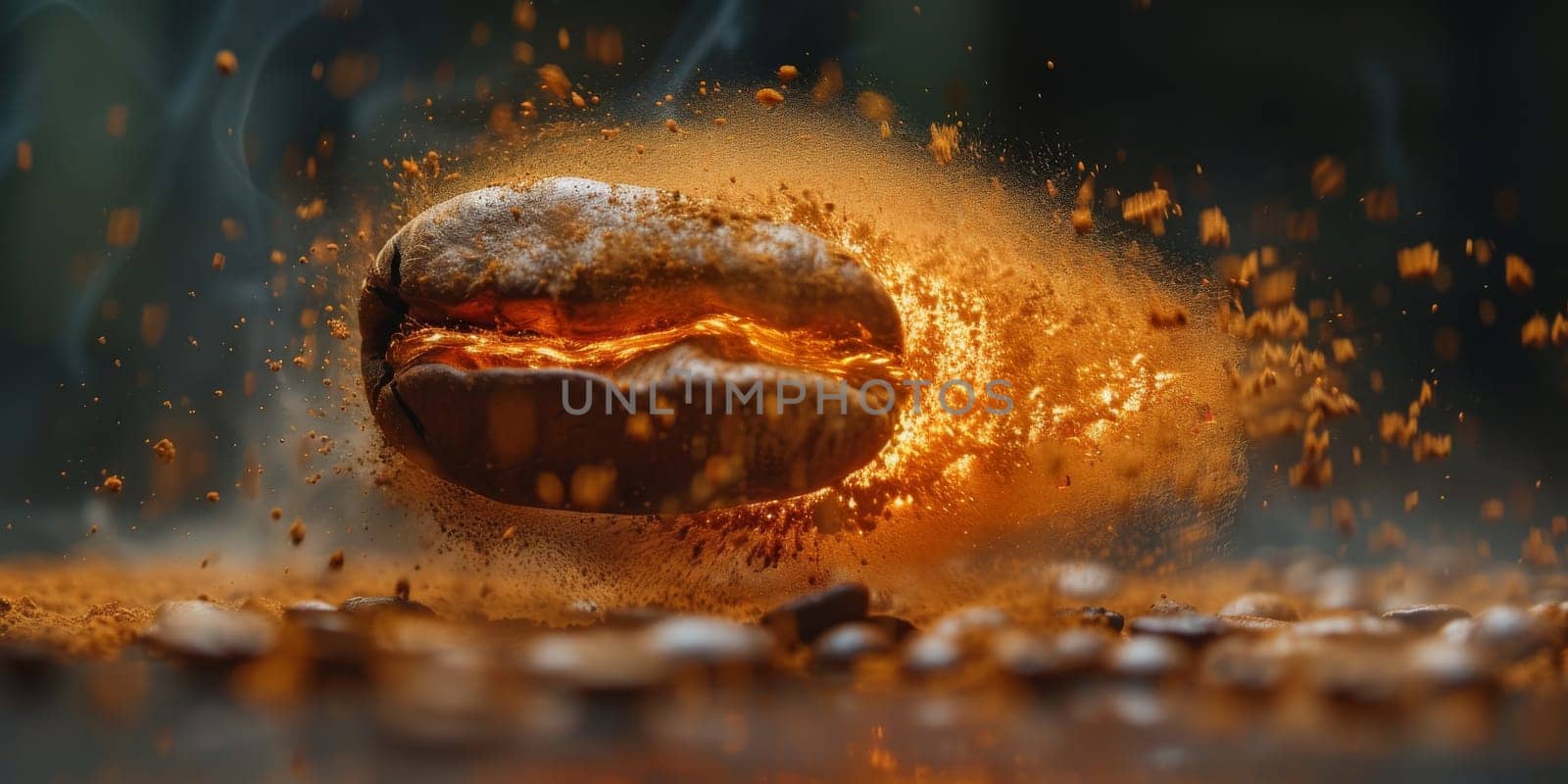 Extreme macro photography of fresh roasted coffee beans ground