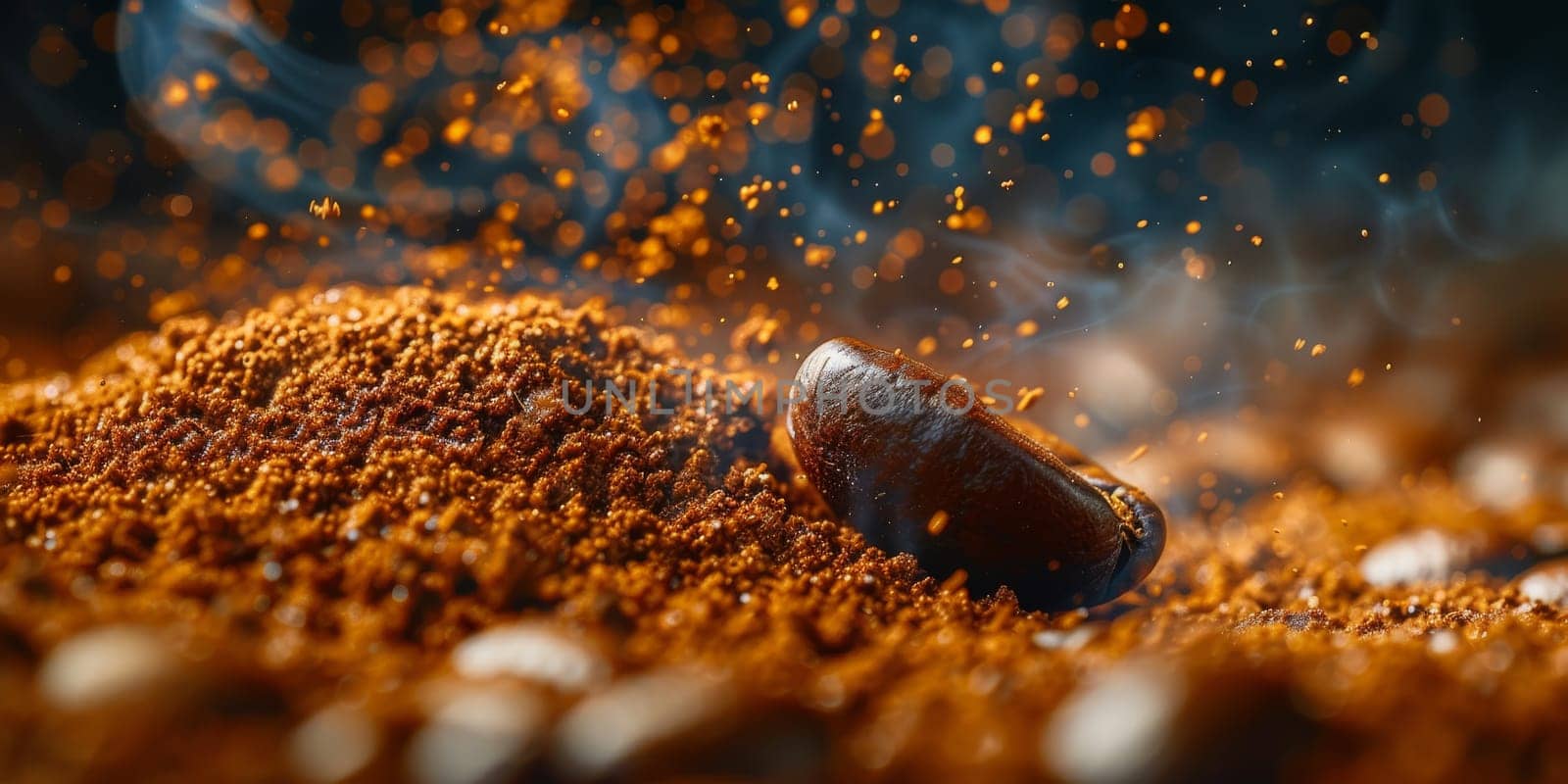 Extreme macro photography of fresh roasted coffee beans ground. by Benzoix