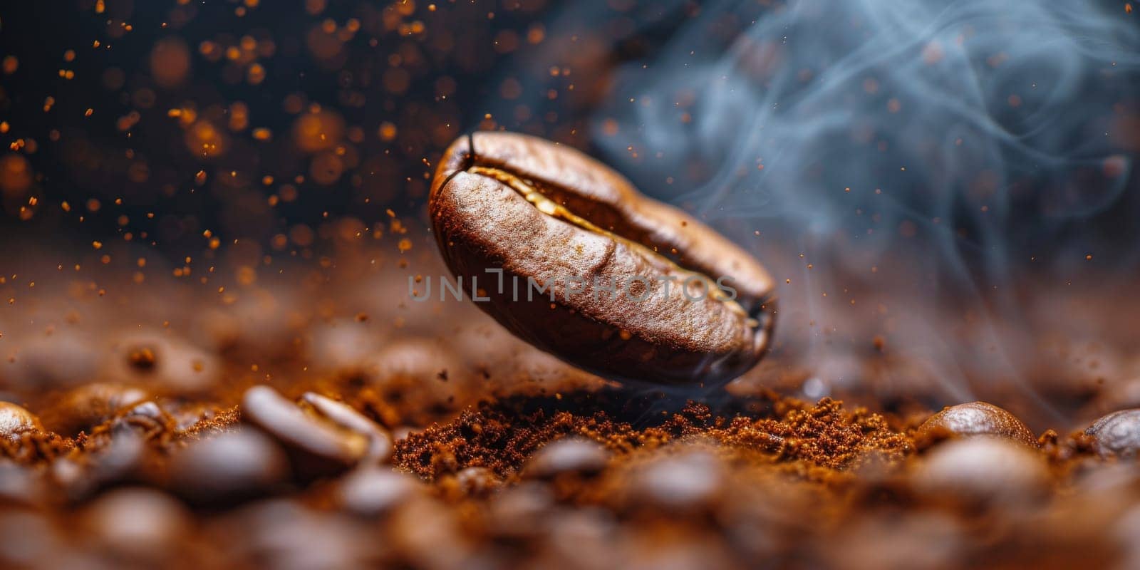 Extreme macro photography of fresh roasted coffee beans ground