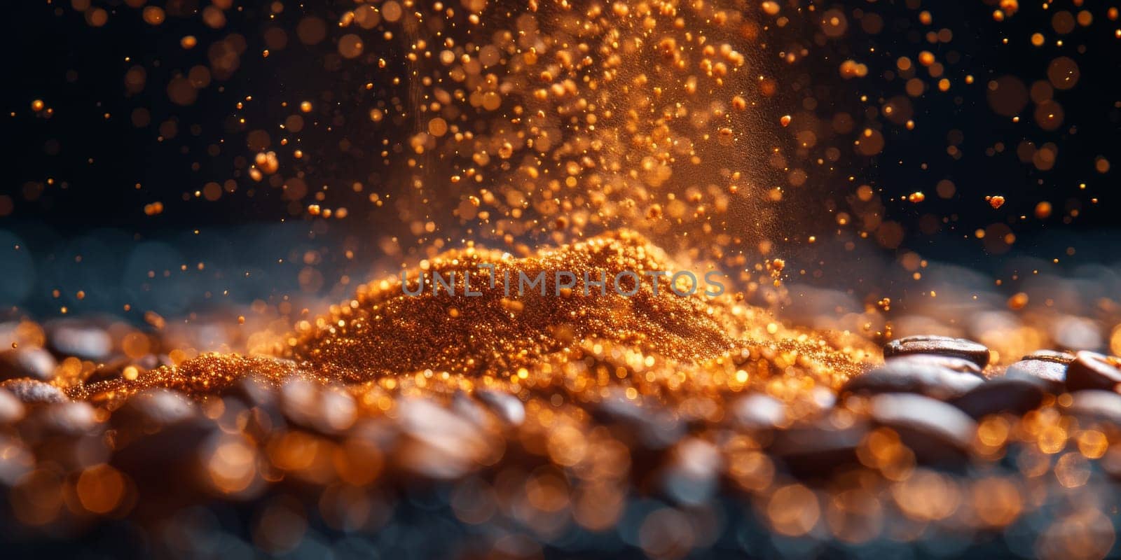 Extreme macro photography of fresh roasted coffee beans ground. by Benzoix
