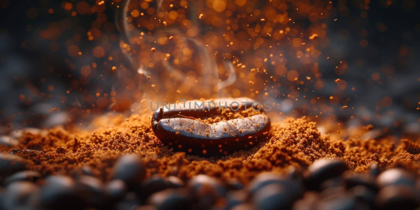 Extreme macro photography of fresh roasted coffee beans ground