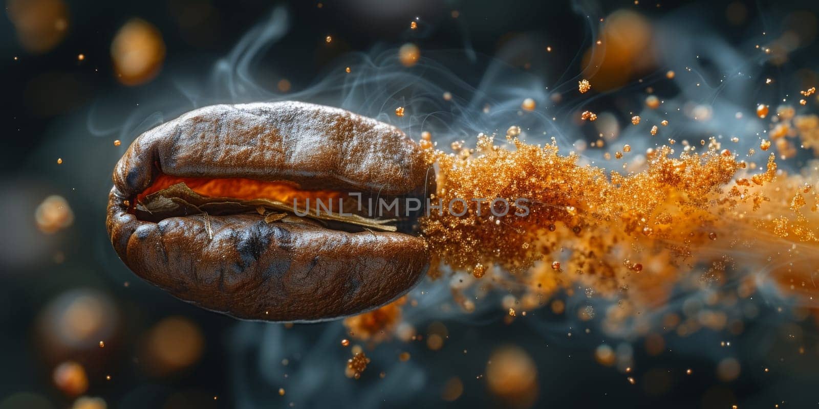 Extreme macro photography of fresh roasted coffee beans ground