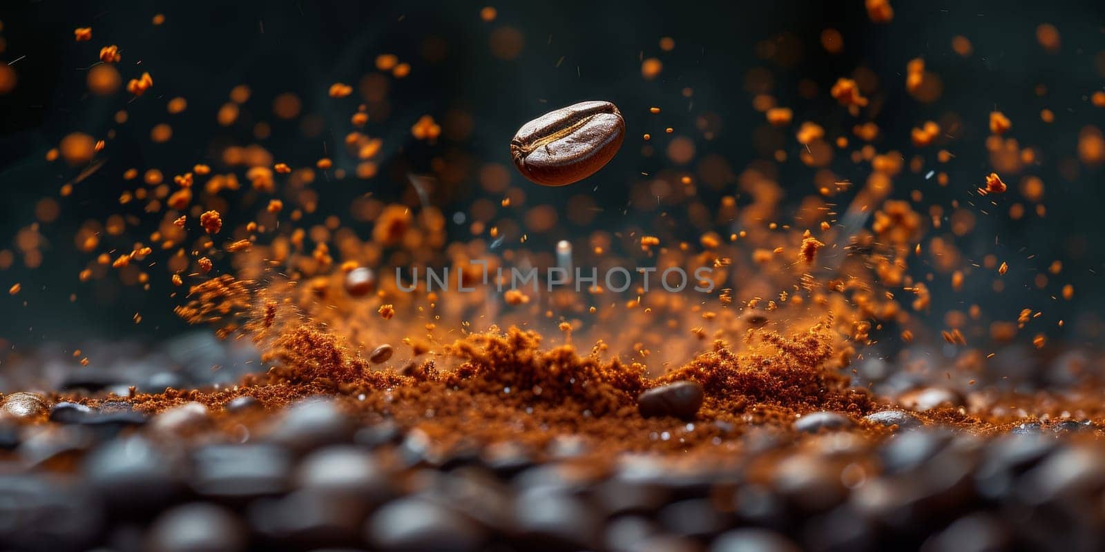 Extreme macro photography of fresh roasted coffee beans ground