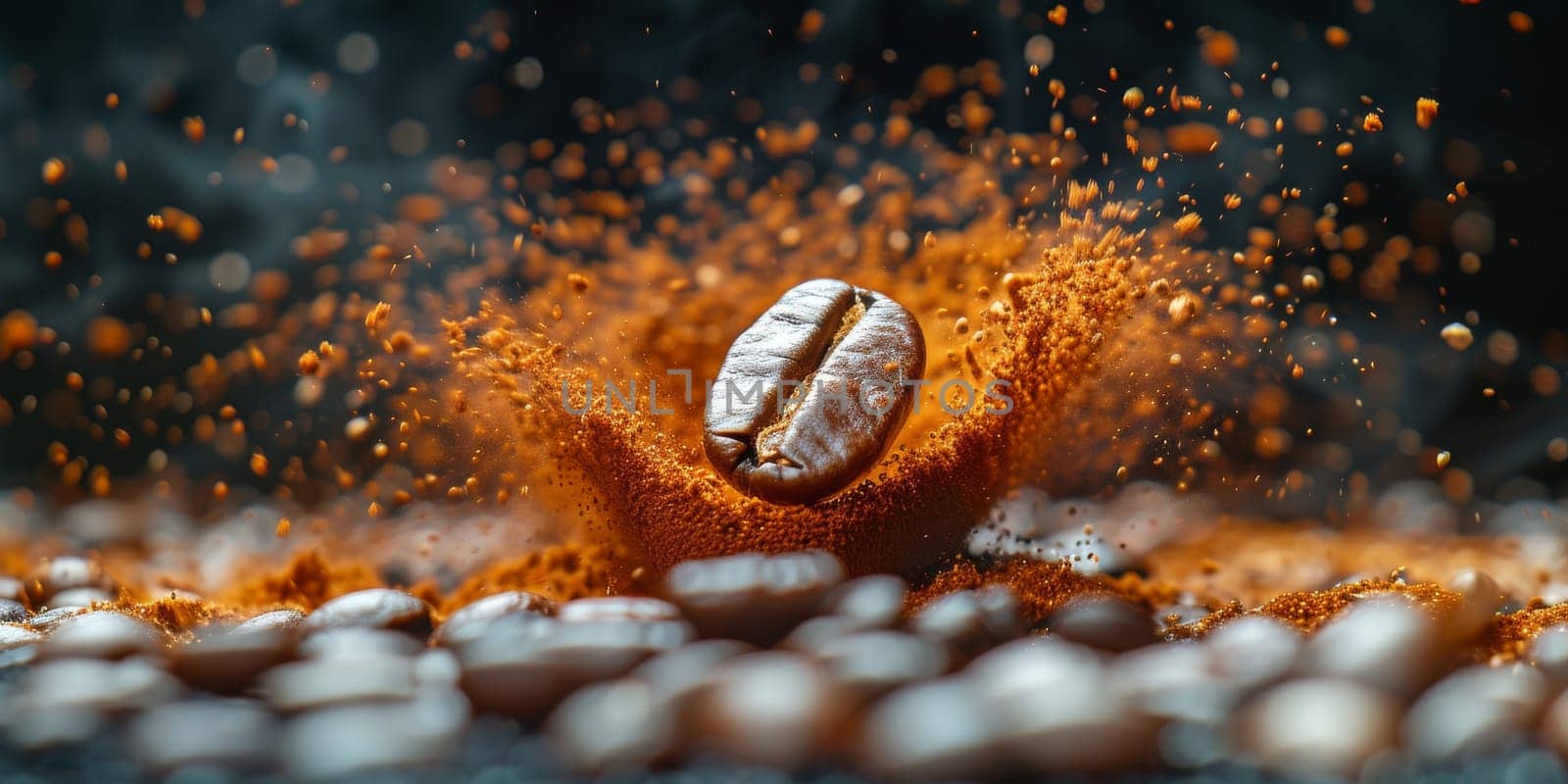 Extreme macro photography of fresh roasted coffee beans ground