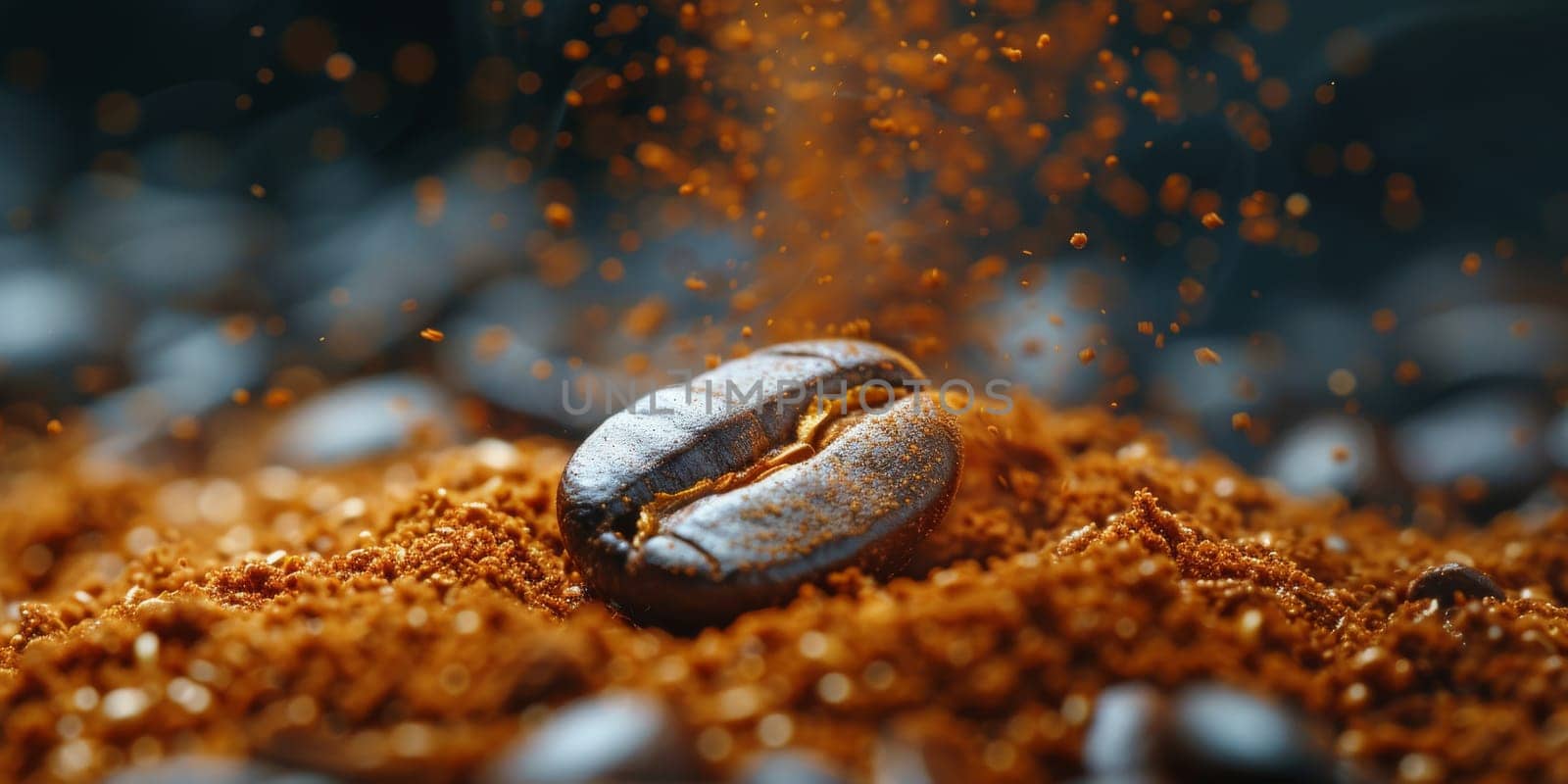 Extreme macro photography of fresh roasted coffee beans ground