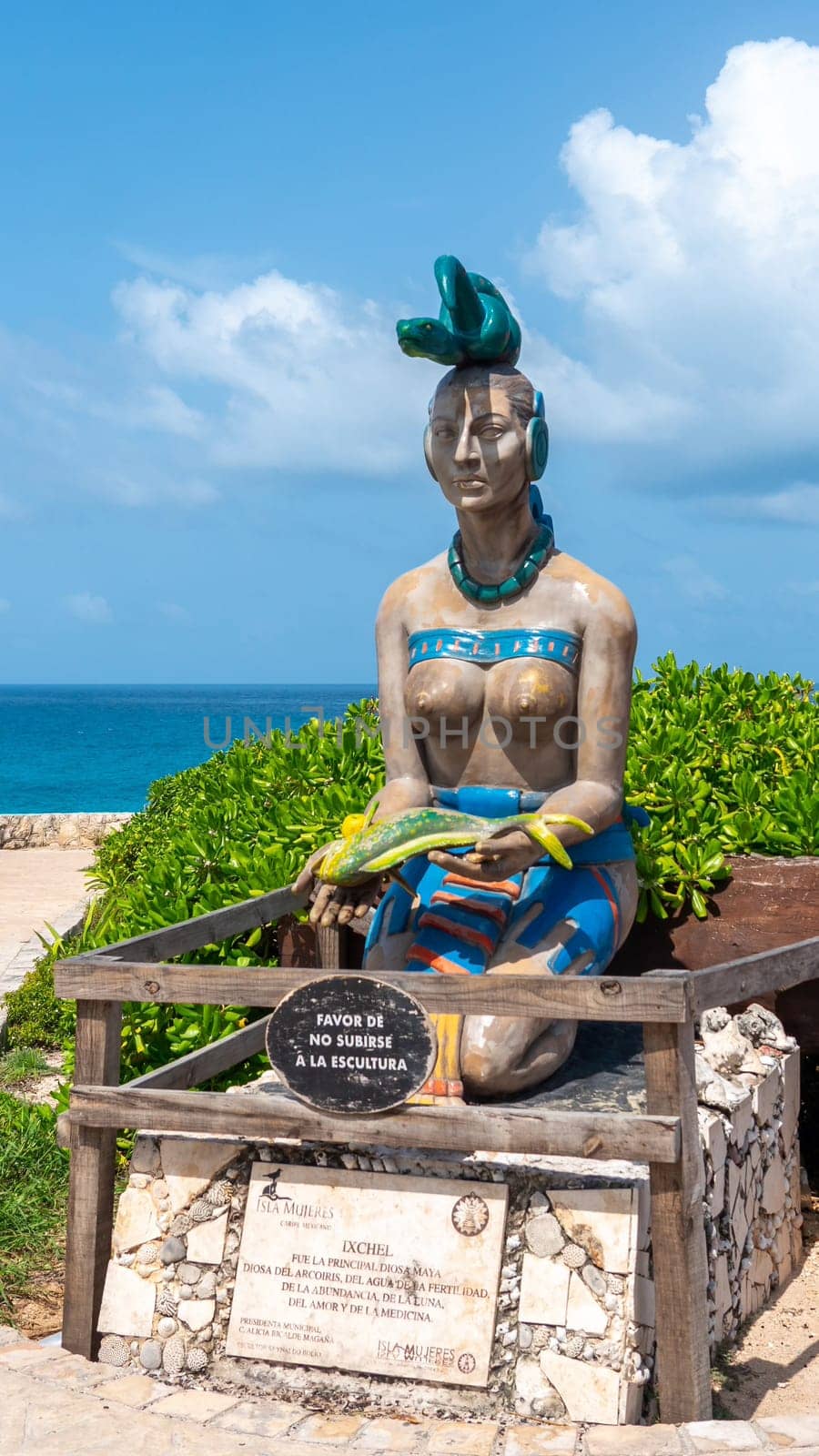 Punta Sur - Southernmost point of Isla Mujeres, Mexico. Female statue on island of Isla Mujeres