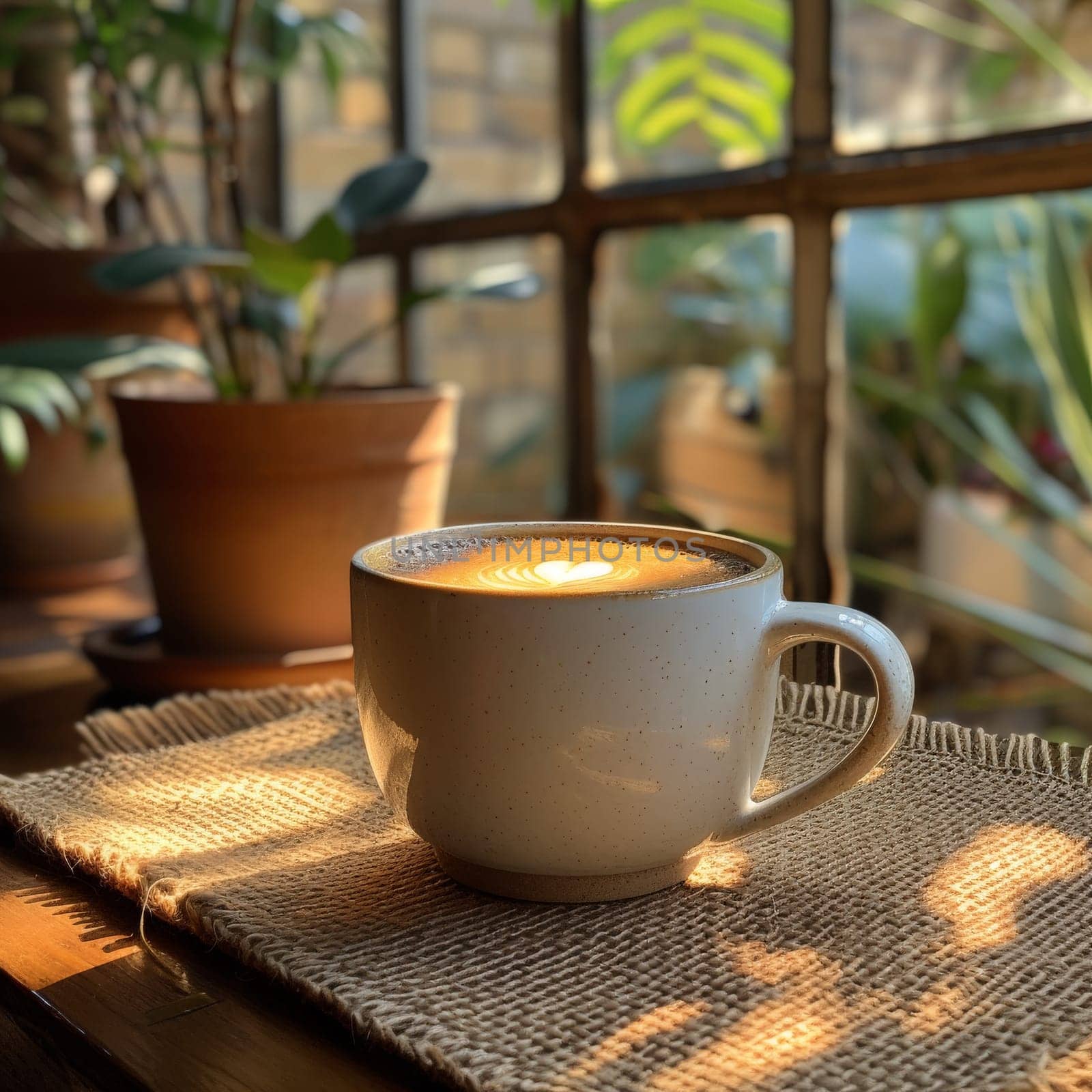 Coffee break in cozy cafe and natural background