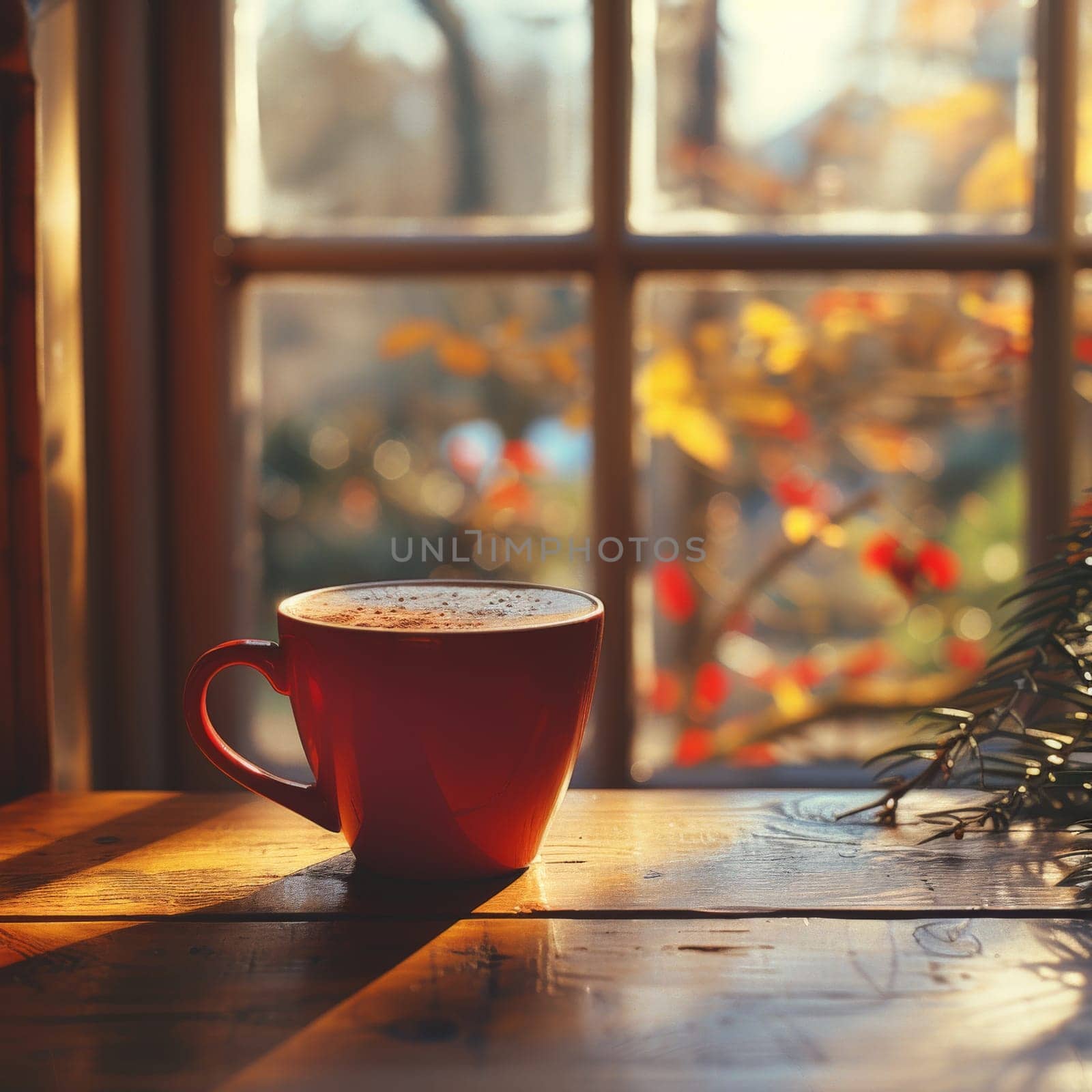 Coffee break in cozy cafe and natural background