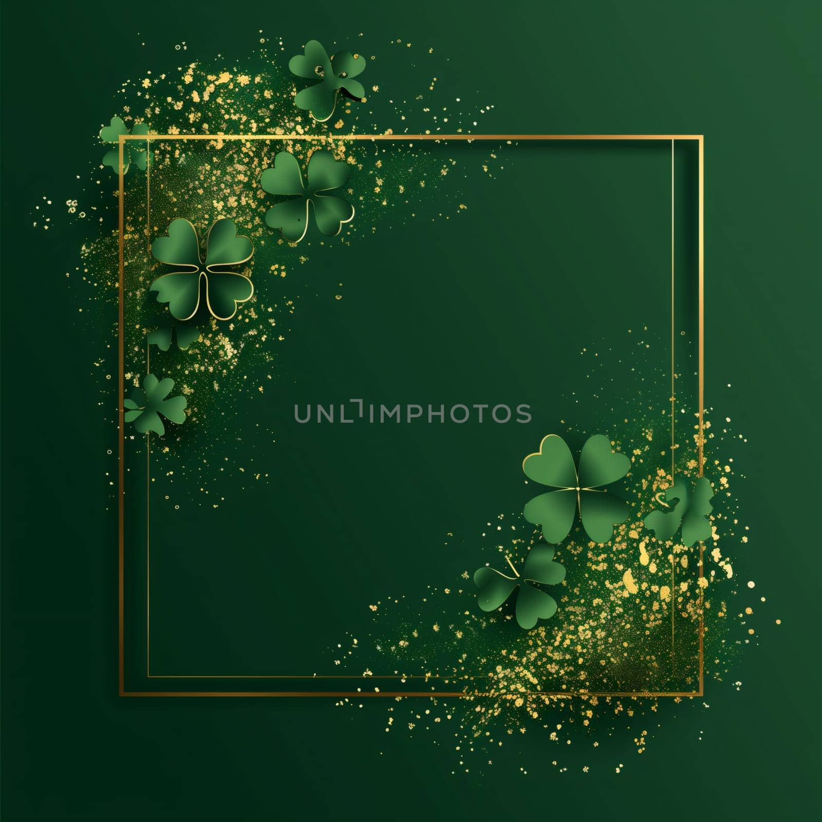 Beautiful background from a golden frame with shamrock leaves. by Nataliya