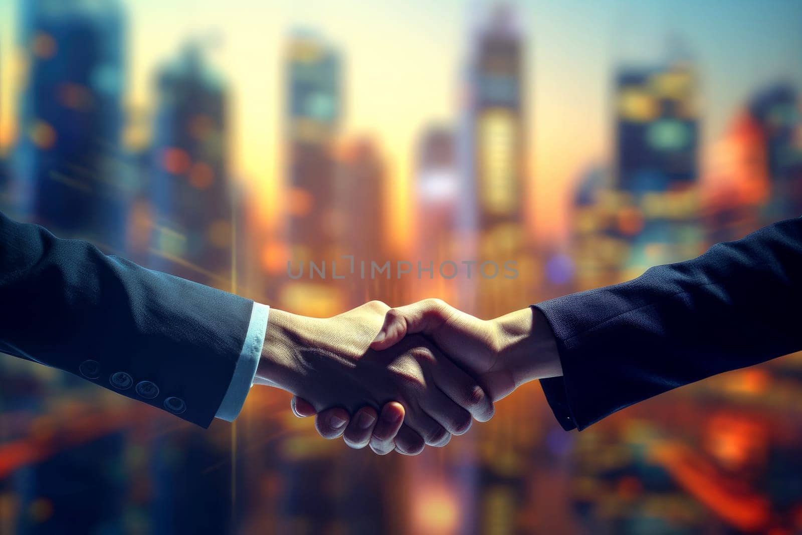 exposure businessman handshake of business deal with logistic. Generative AI. by matamnad
