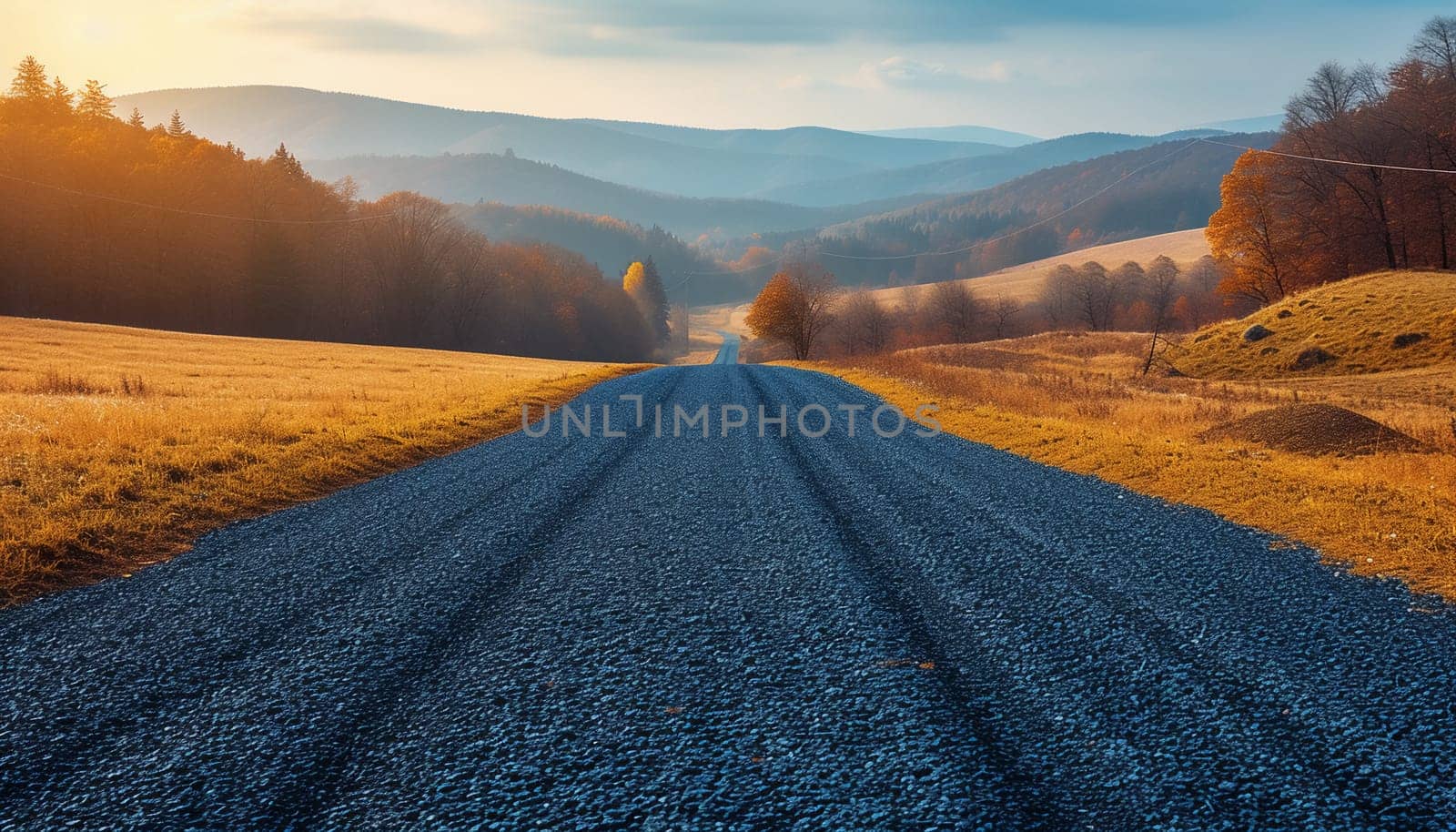 The prospect of a road stretching into the distance, against the background of nature. High quality photo