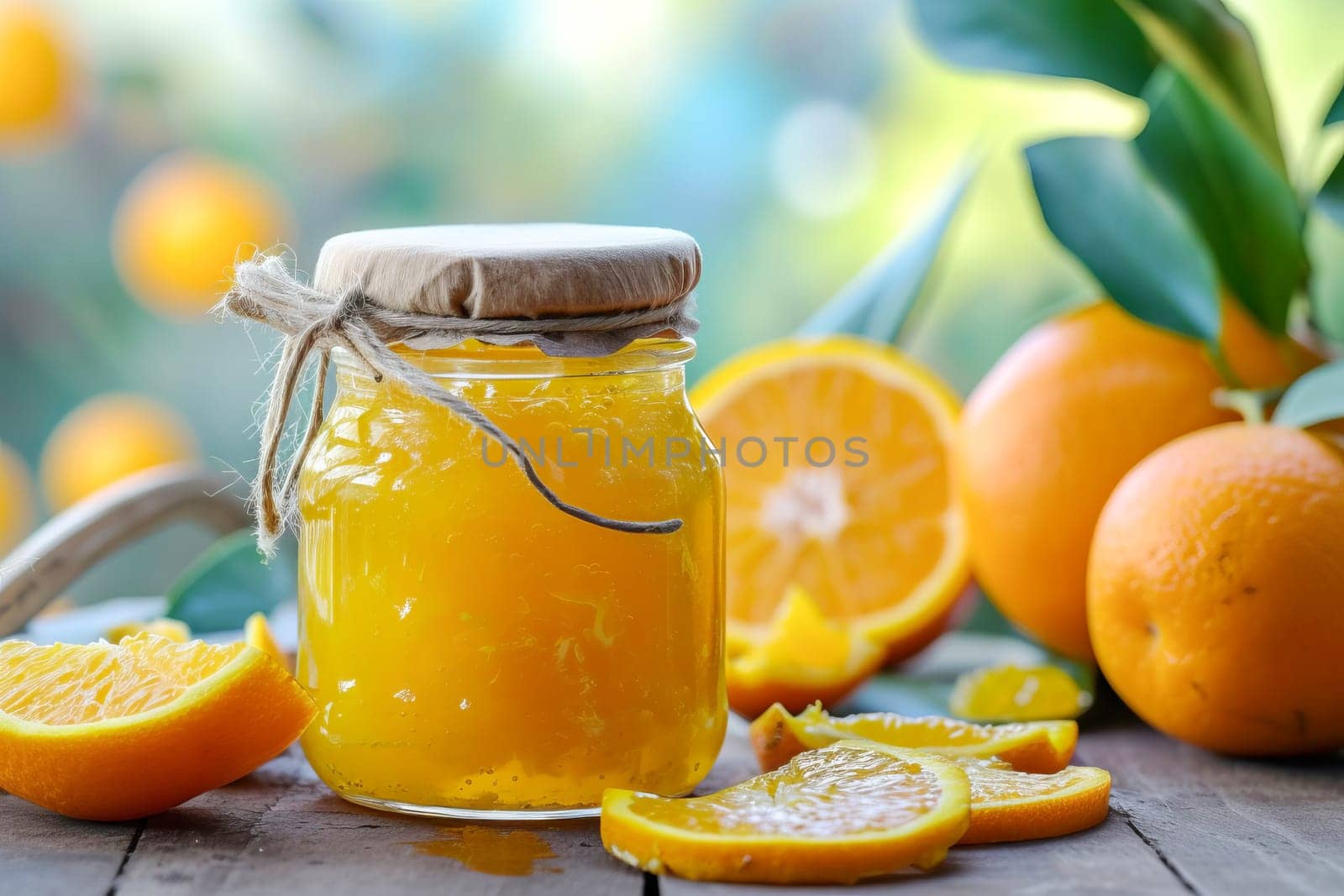 Orange marmalade in a glass jar. Healthy food, food canning.