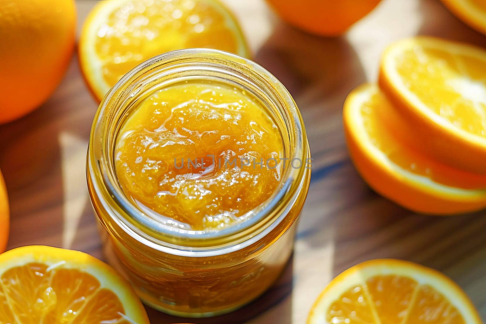 Orange marmalade in a glass jar. Healthy food, food canning.