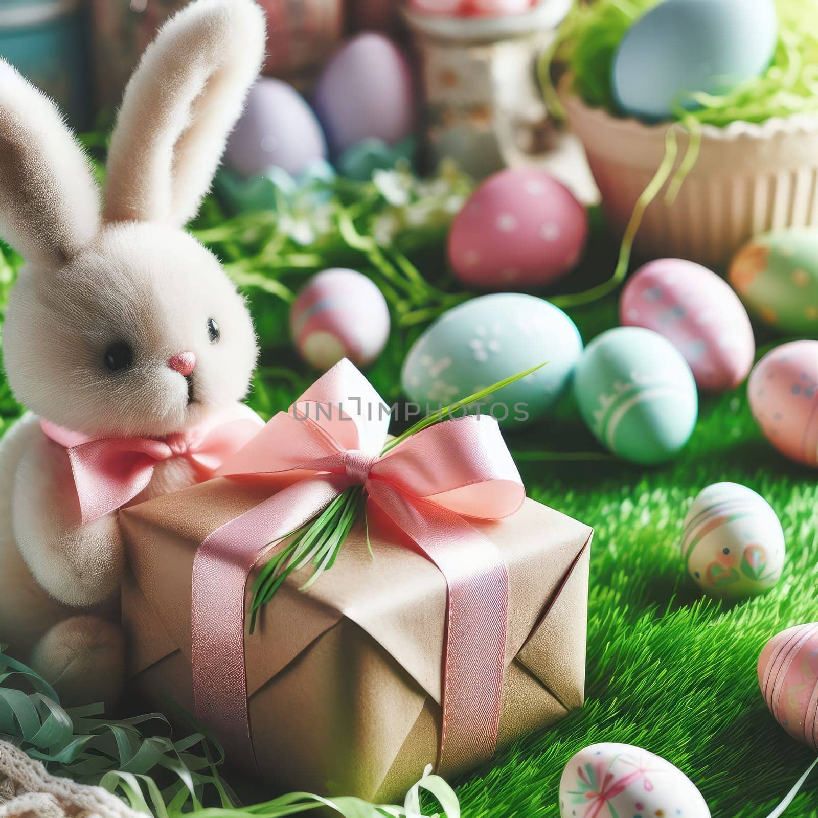 photo of Easter bunny paper gift egg wrapping in grass by Kobysh