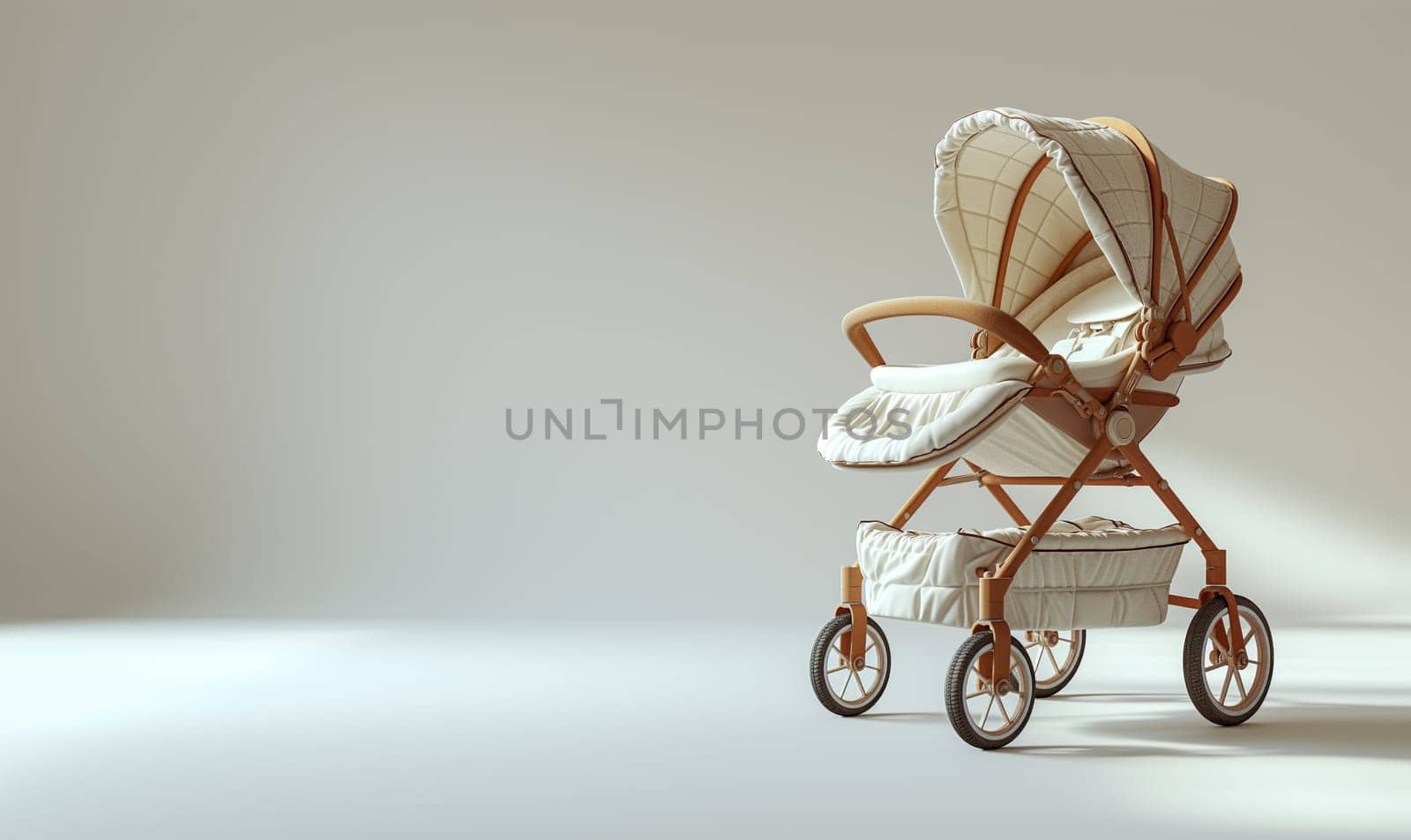 Image of a baby stroller on a light background. Selective soft focus.