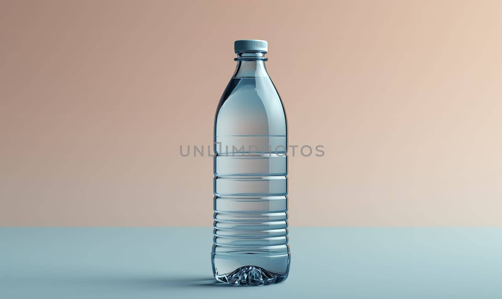 Transparent bottle with a cap on a light background. by Fischeron