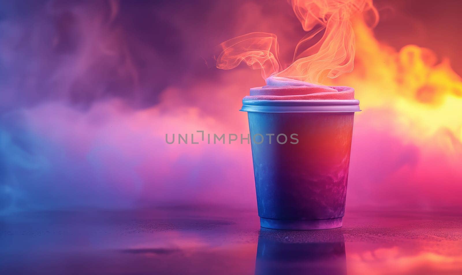 Drink cup with lid on abstract background. Selective soft focus.