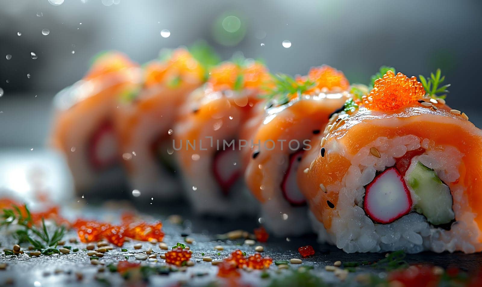 Sushi on the table on a blurred background. by Fischeron