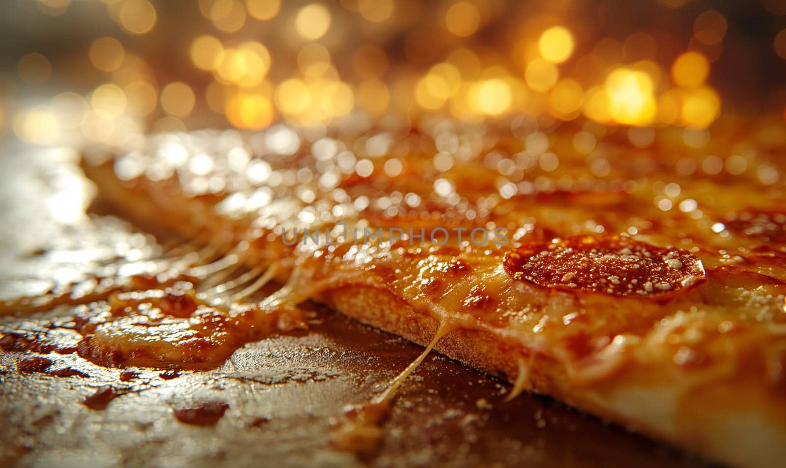 Appetizing pizza with sausage on the table. Selective soft focus.