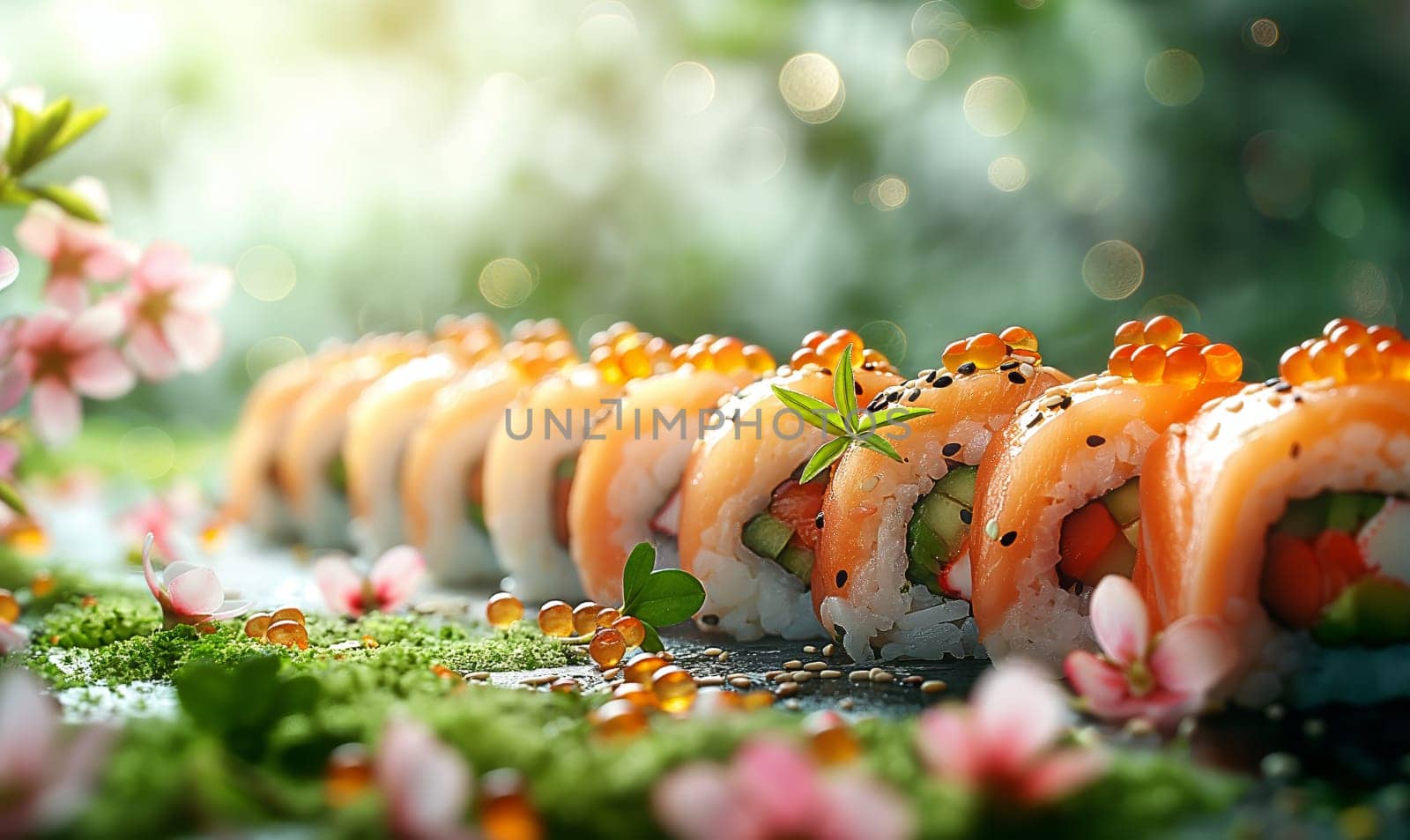 Sushi on the table on a blurred background. Selective soft focus.