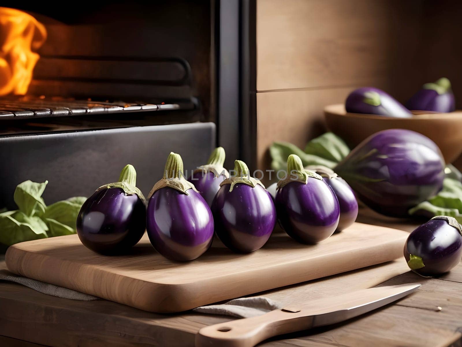 From Oven to Table. Delightful Scenes of Freshly Baked Eggplants.