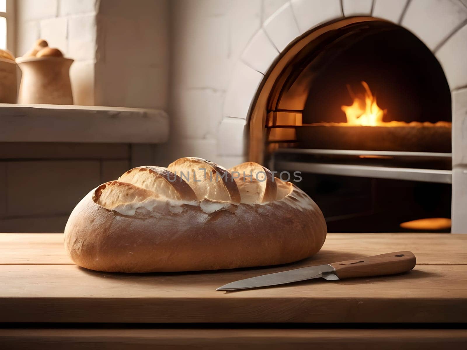 Oven-Fresh Delight. A Rustic Scene of Freshly Baked Bread on a Wooden Table.