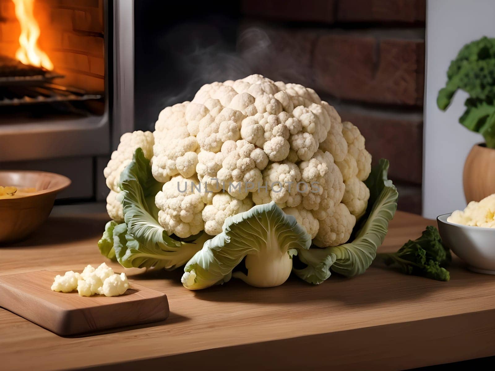 Cauliflower Comfort. Wholesome Oven-Baked Goodness on a Wooden Table.