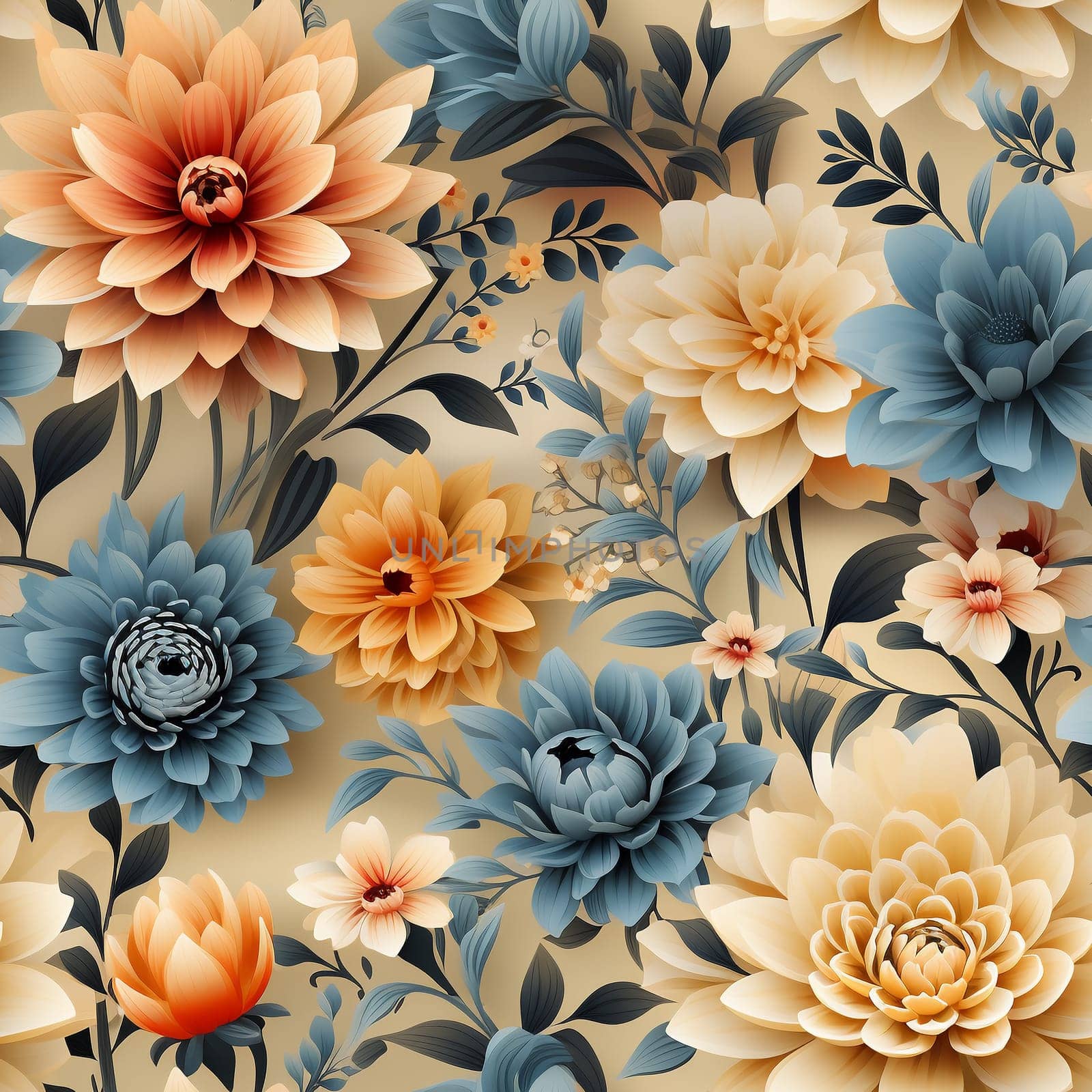 Seamless pattern tile background flowers and floral leaves plants. High quality photo