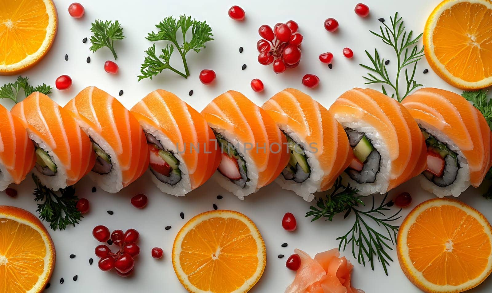 Sushi on the table on a white background. by Fischeron