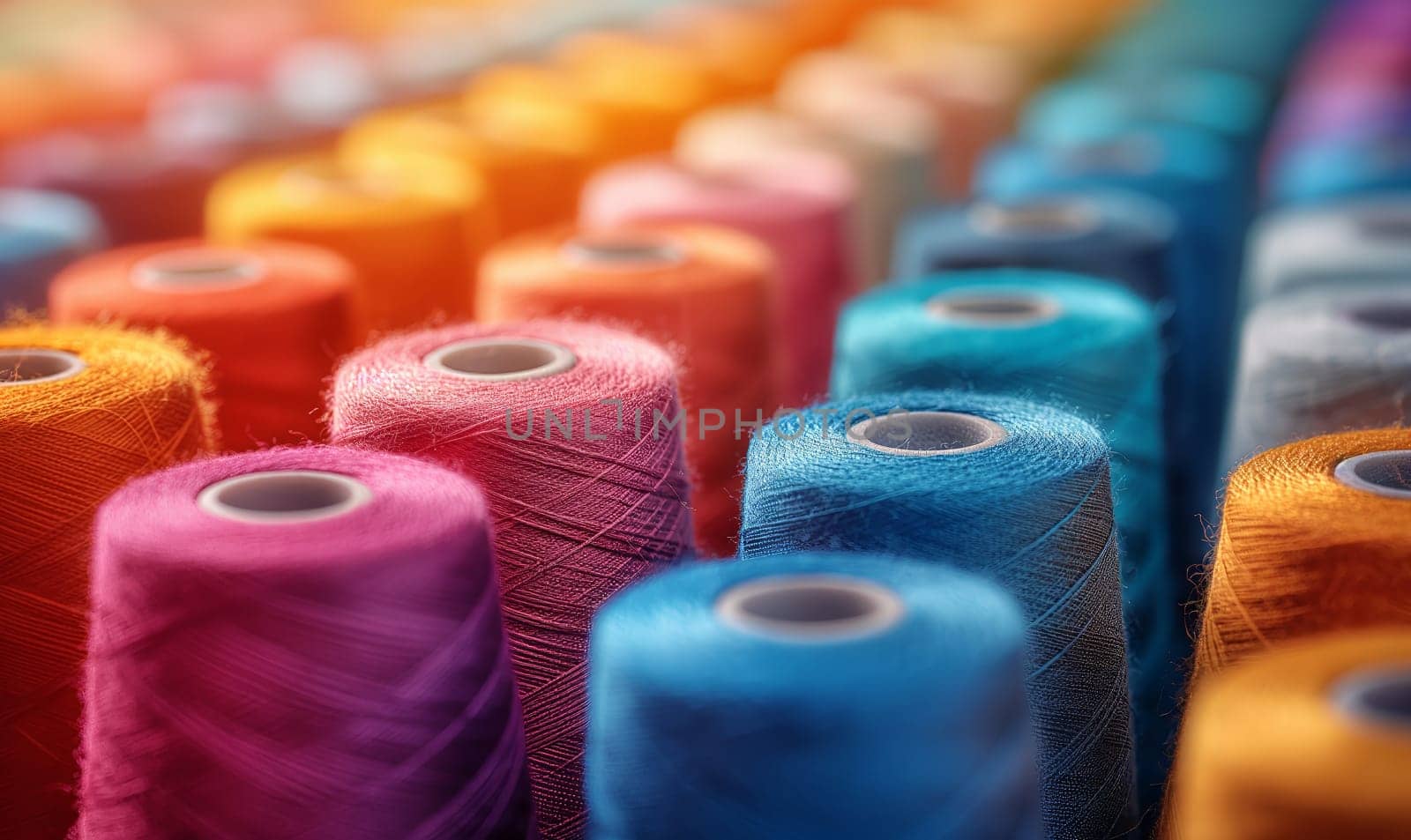 Creative background from spools of multi-colored threads. by Fischeron