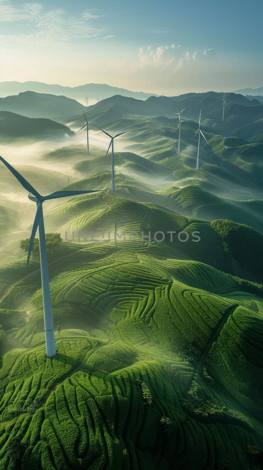 Wind turbine. renewable energy. Generative AI by itchaznong