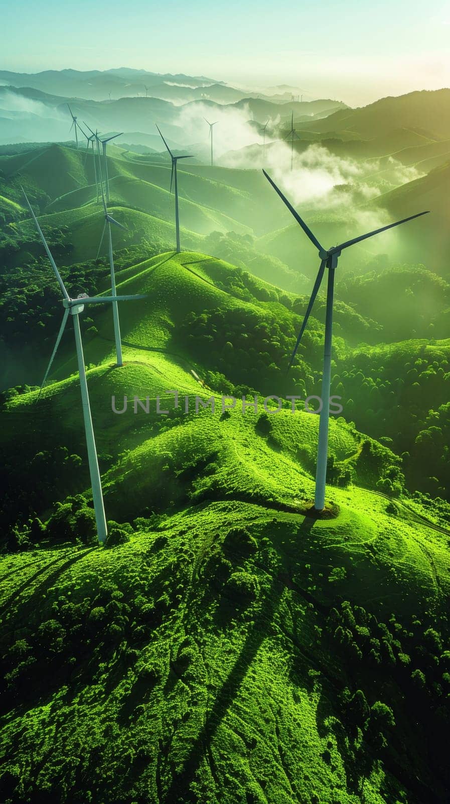 Wind turbine. renewable energy. Generative AI by itchaznong