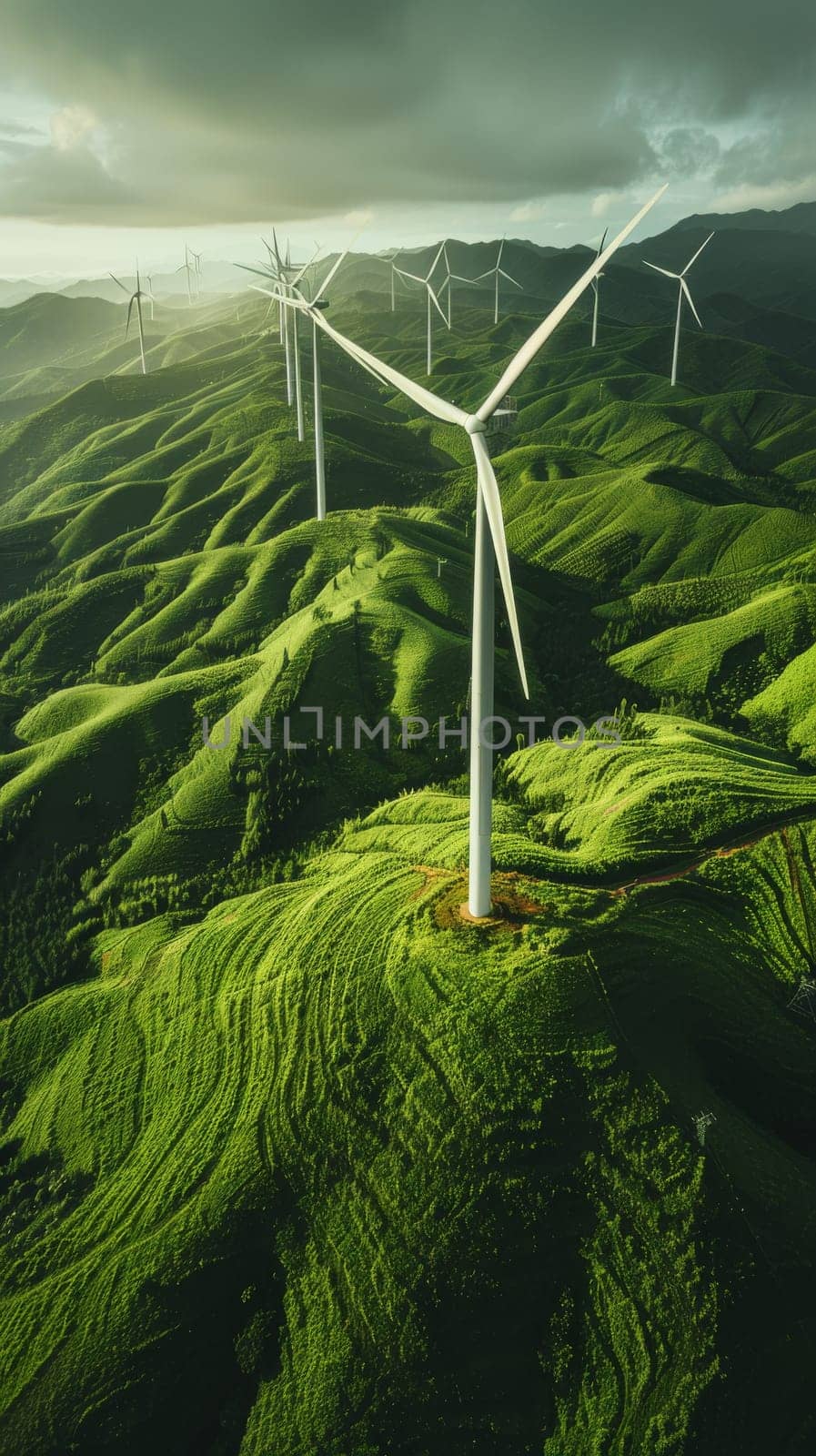 Wind turbine. renewable energy. Generative AI by itchaznong