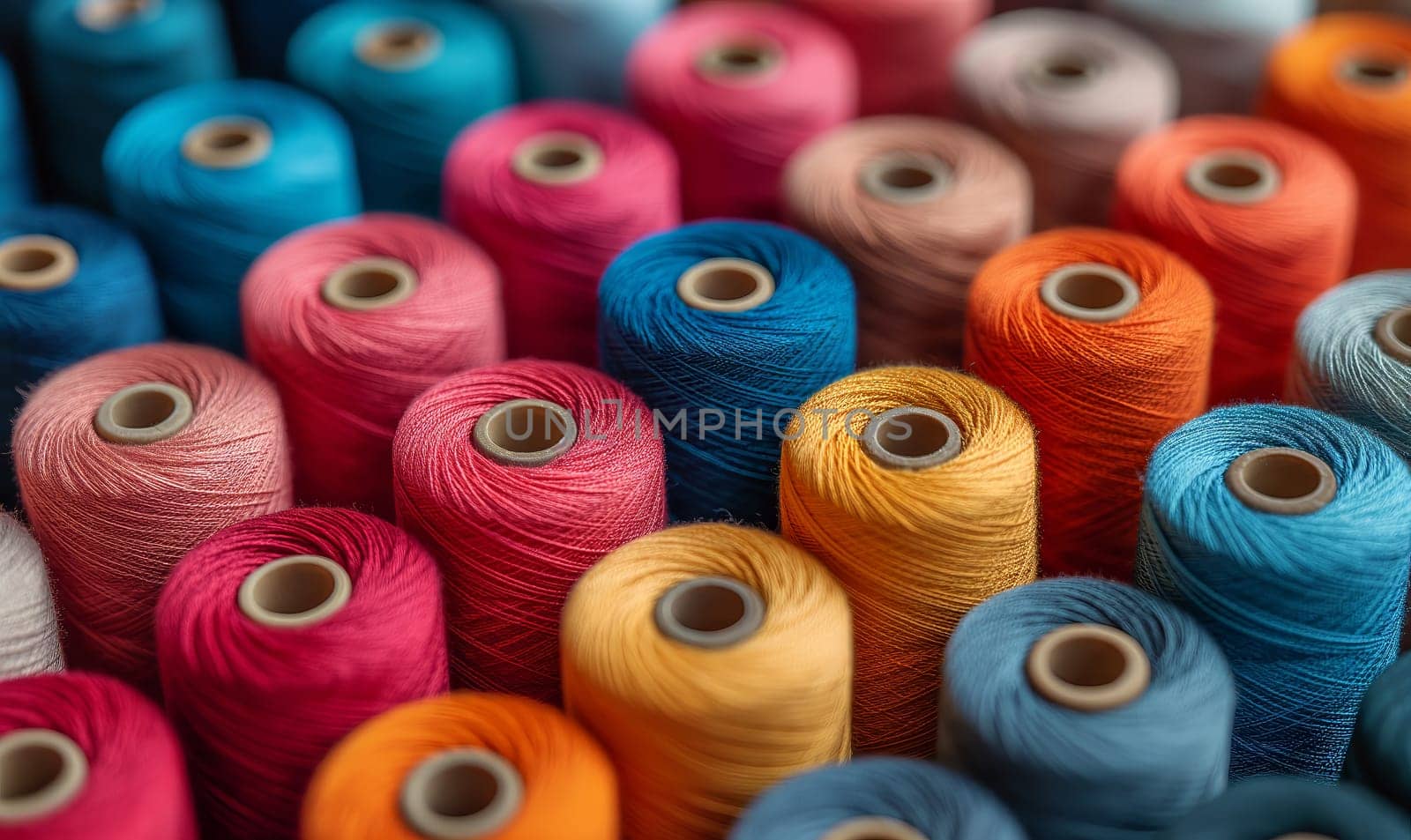 Creative background from spools of multi-colored threads. by Fischeron